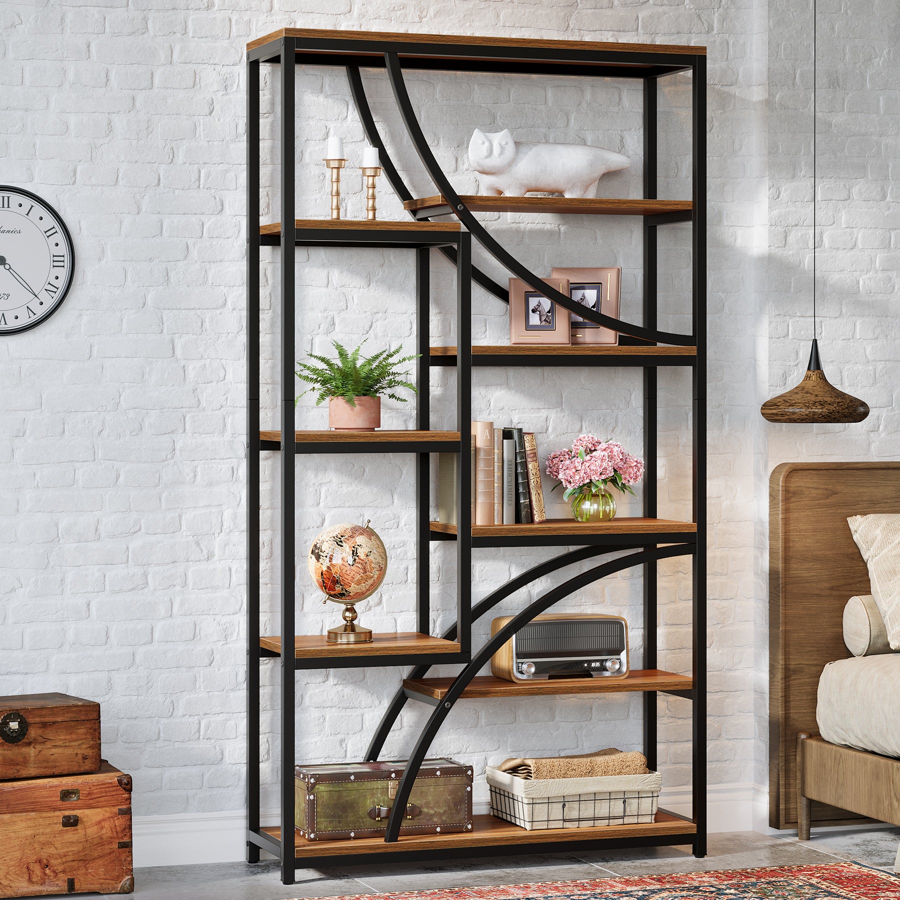 9-Tier Bookcase, 70.87" Industrial Etagere Bookshelf with Open Shelf