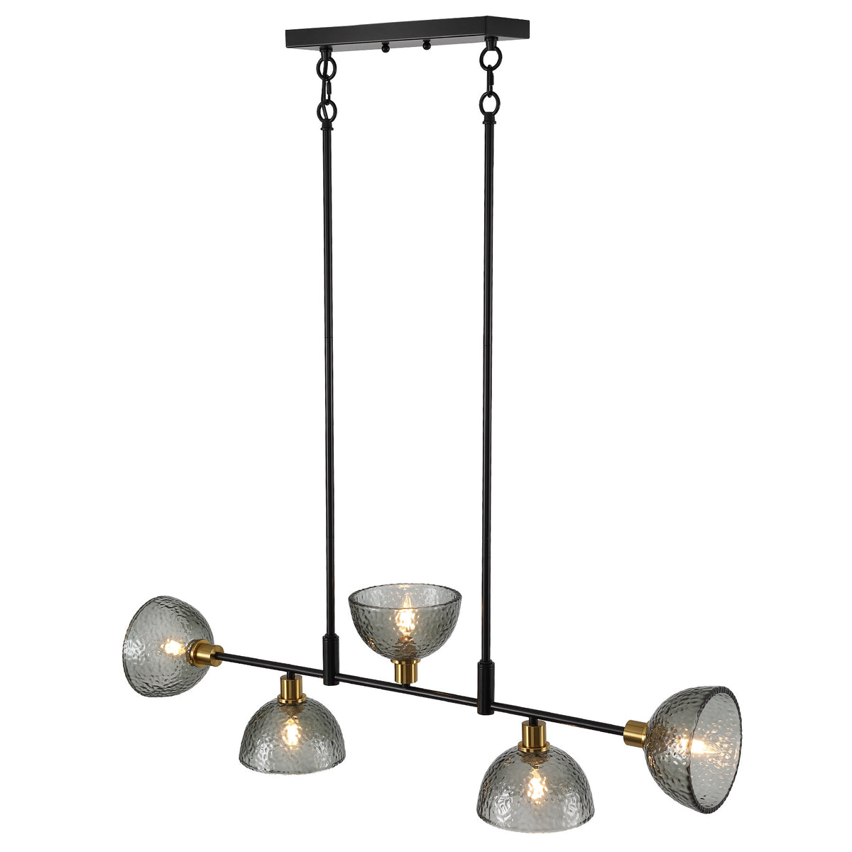 5-Light 39" Black Linear Chandelier, Modern Smoke Gray Glass Pendant Light