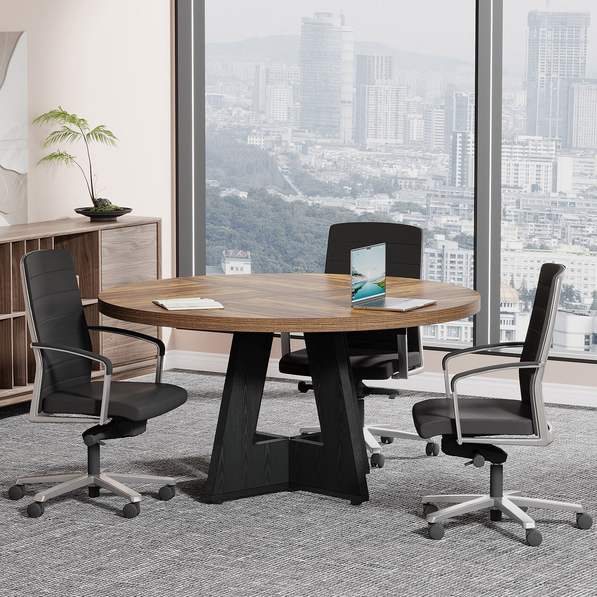 Tribesigns 47-Inch Round Conference Table for 4-6 People, Wooden Base and Thickened Top