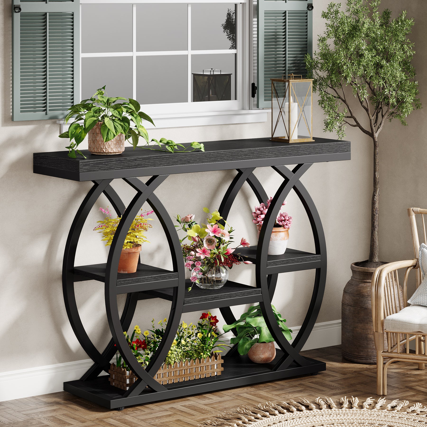 39.4" Console Table, Industrial 4-Tier Sofa Table Entryway Table with Storage Shelves