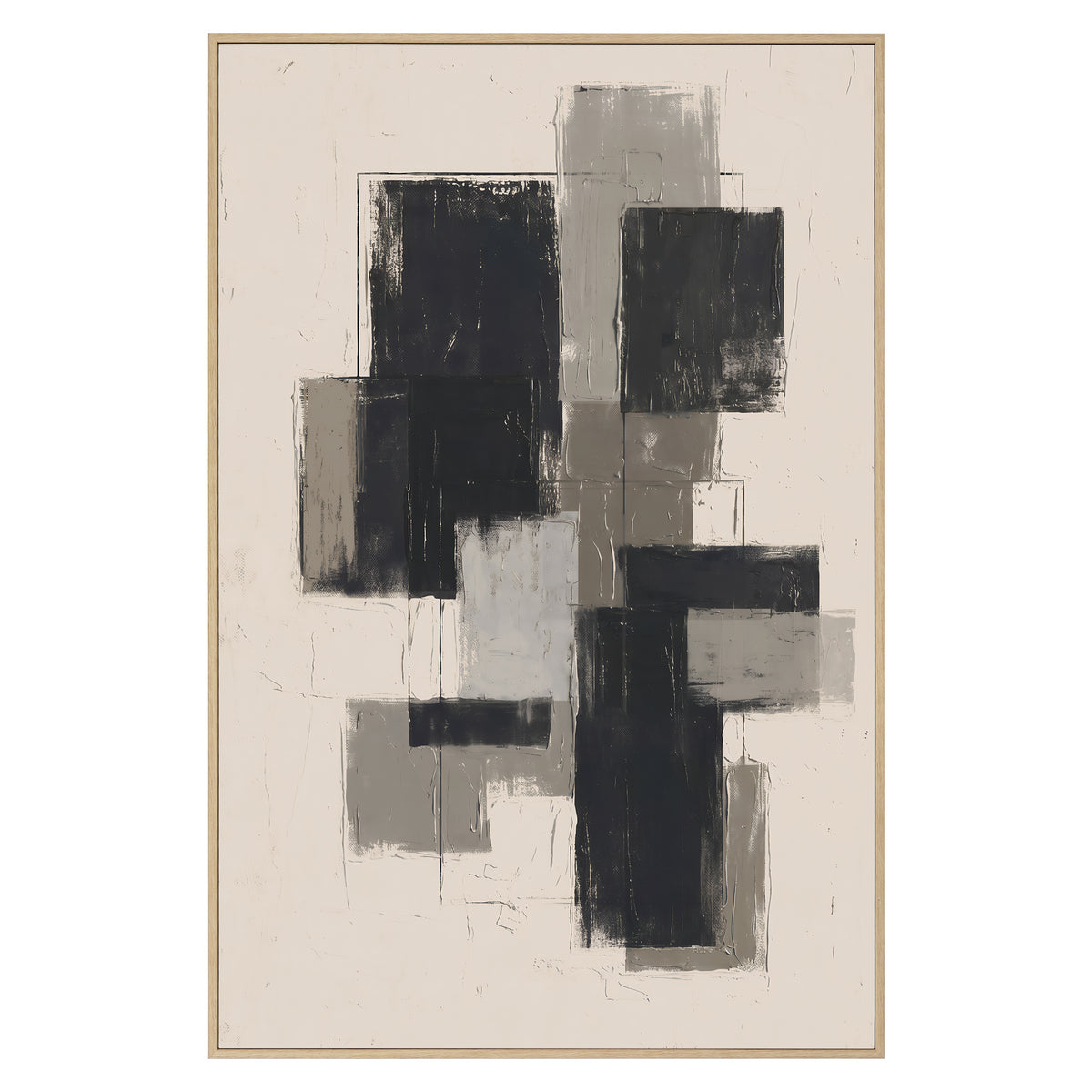 3-Piece 24x36" Modern Abstract Wall Art, Black Beige Framed Canvas Prints