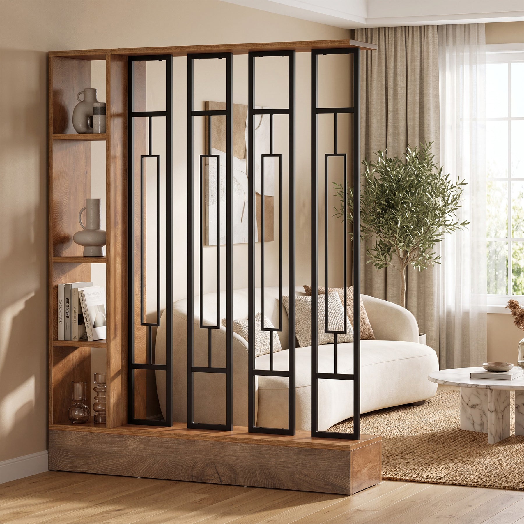 70.8" Tall Freestanding Room Divider, Storage Wall Partition with Display Shelves