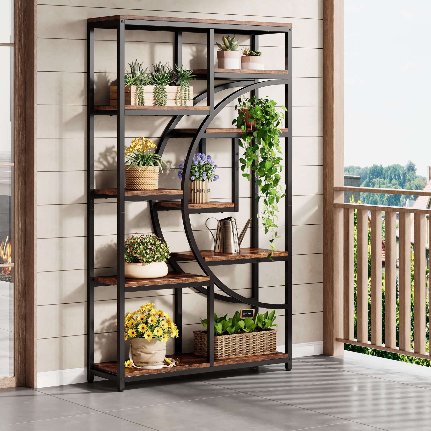 5-Tier Etagere Bookshelf, 68.9" Bookcase with 9 Open Shelves