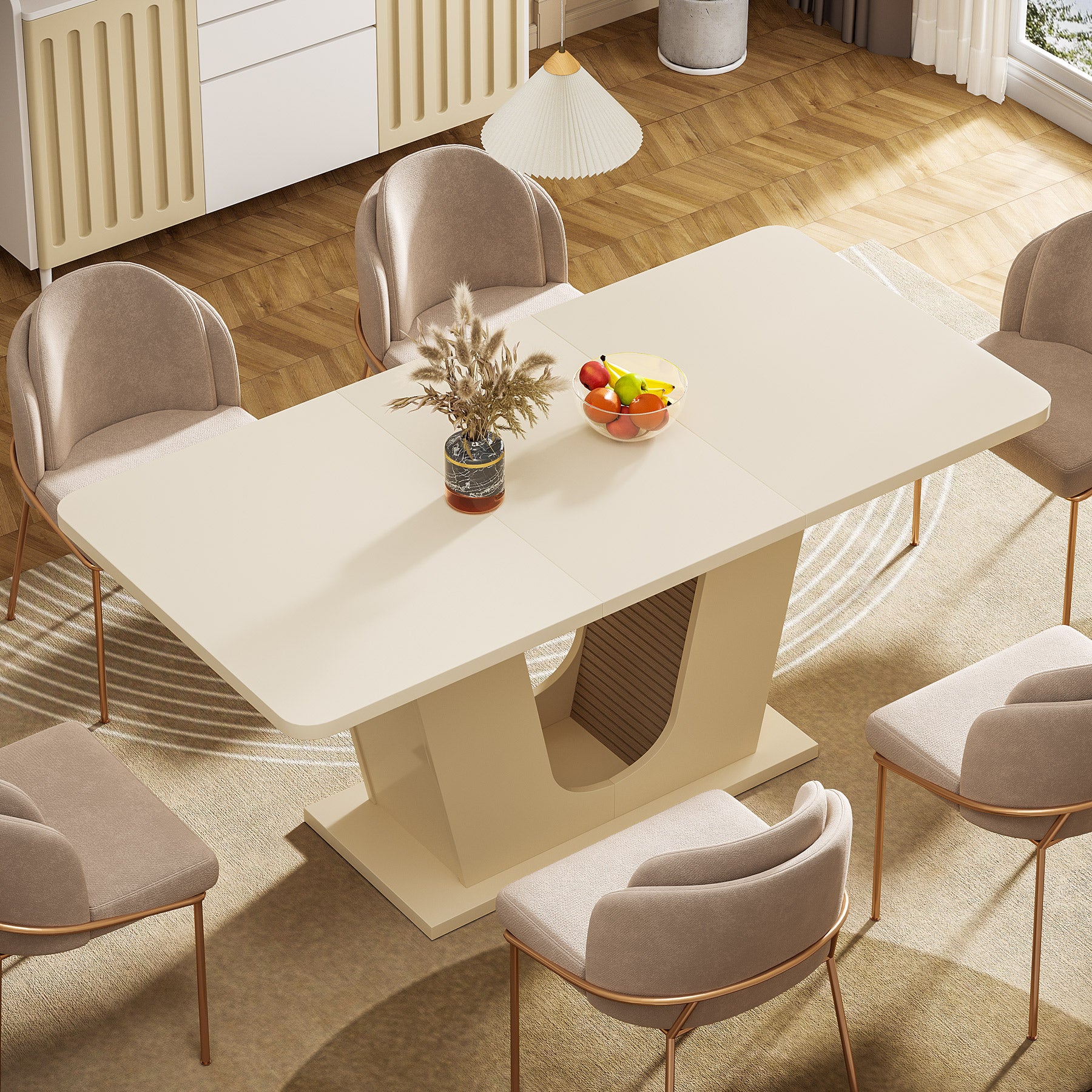 55" Dining Table, Modern Kitchen Table With U-shaped Base