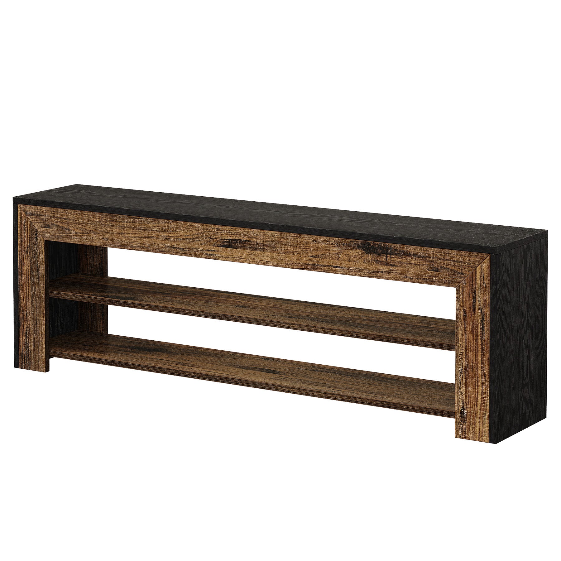63" Entryway Shoe Bench, 3-Tier End of Bed Bench with Storage Shelves for Hallway