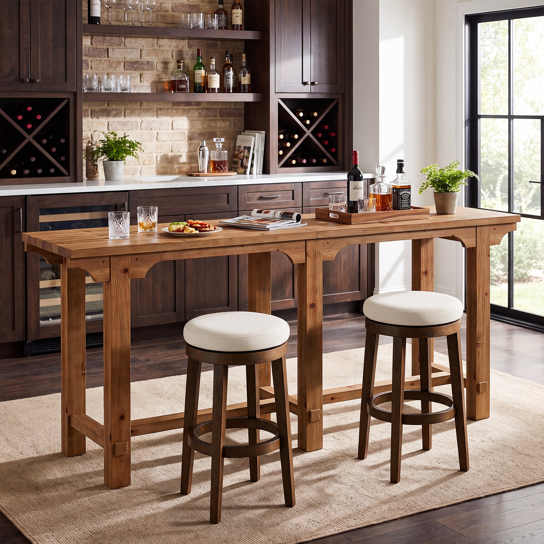 79" Extra Long Bar Table for 6-8, Counter Height Solid Wood Pub Table, Narrow High Top