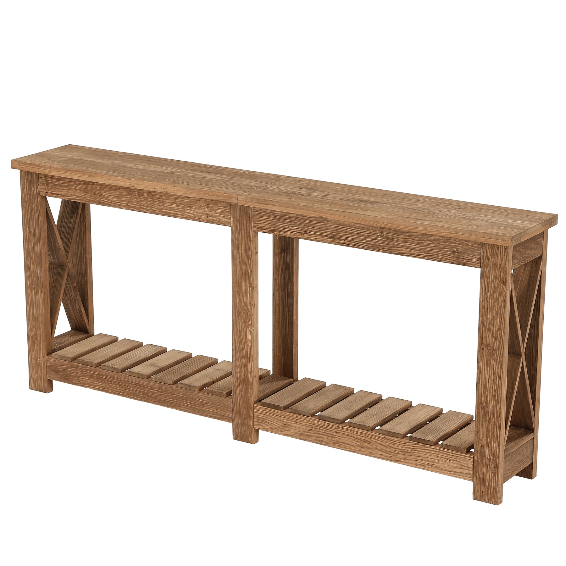 71" Solid Wood Farmhouse Console Table with Storage Shelves, Extra Long Sofa Table for Entryway & Hallway