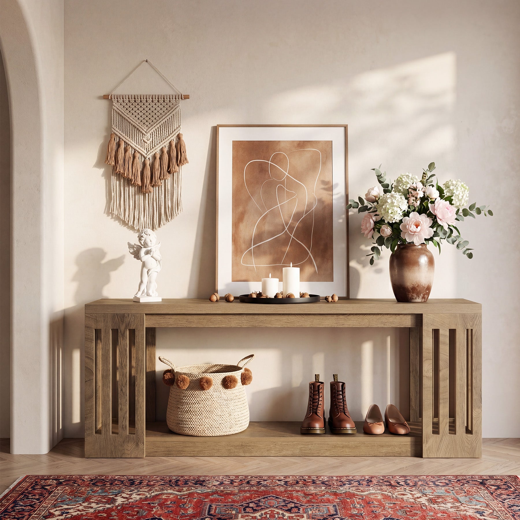 Tribesigns 63" Wooden Storage Bench, Farmhouse Entryway Bench for Hallway
