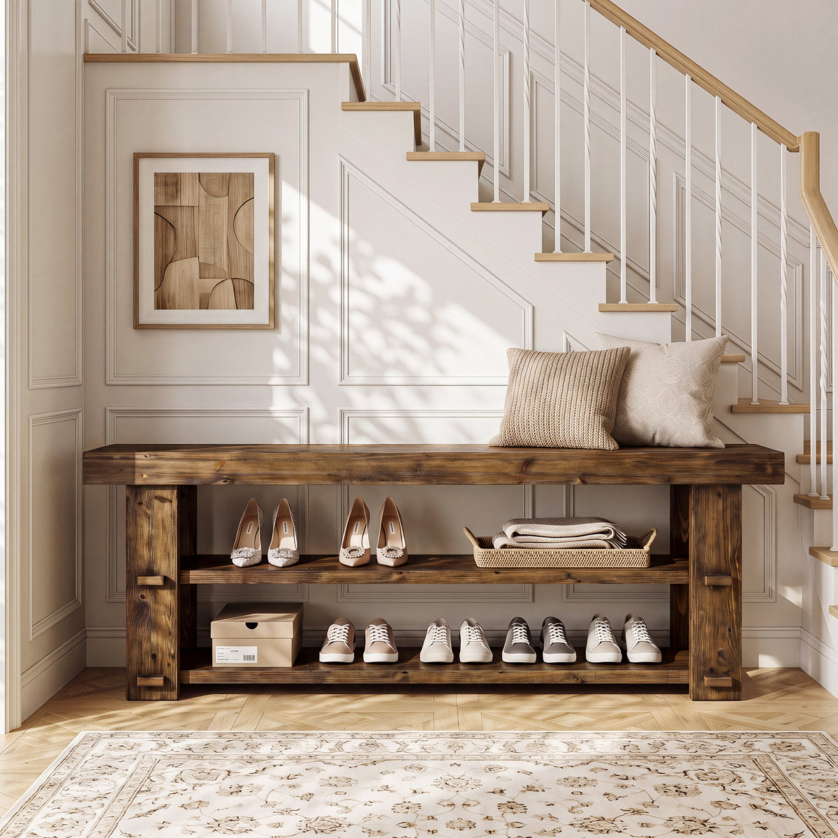 Tribesigns 55-Inch Entryway Bench, 2-Tier Shoe Storage Bench