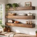 47.2" Solid Wood Floating Shelves for Wall, Set of 3, Embossed Texture, Easy 4-Step Assembly