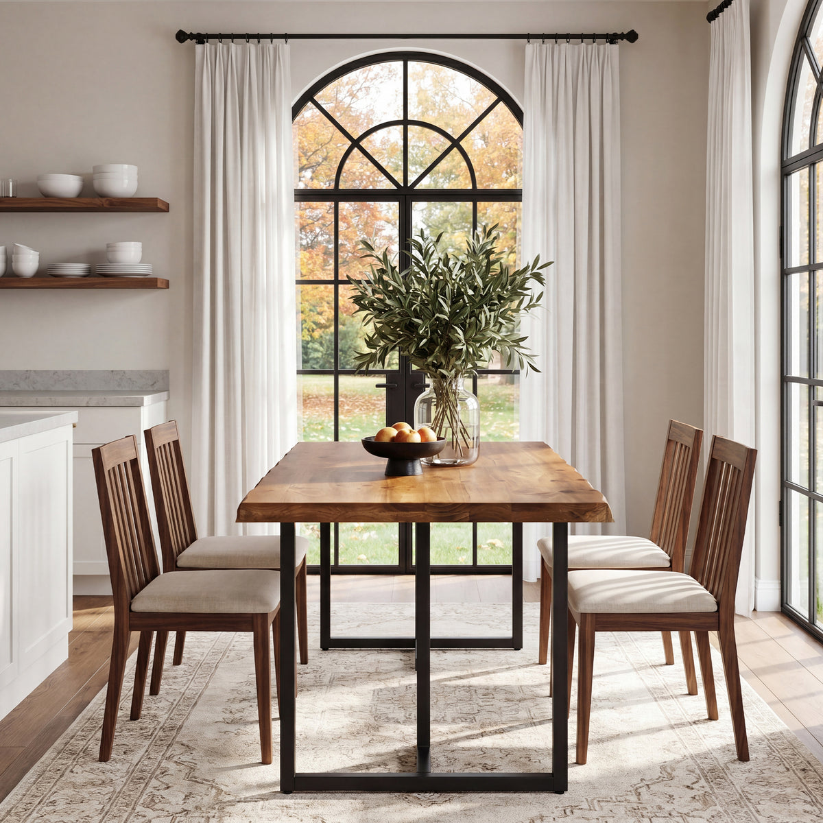 63" Solid Wood Dining Table, Rectangular Kitchen Table with Live-Edge Inspired Top for 4–6