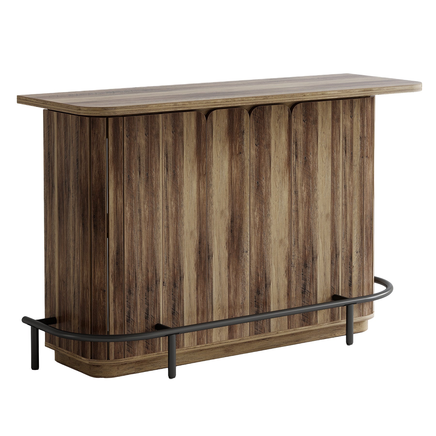 55" Industrial Home Bar Unit, Counter Height 2-Tier Bar Table, Wine Liquor Cabinet
