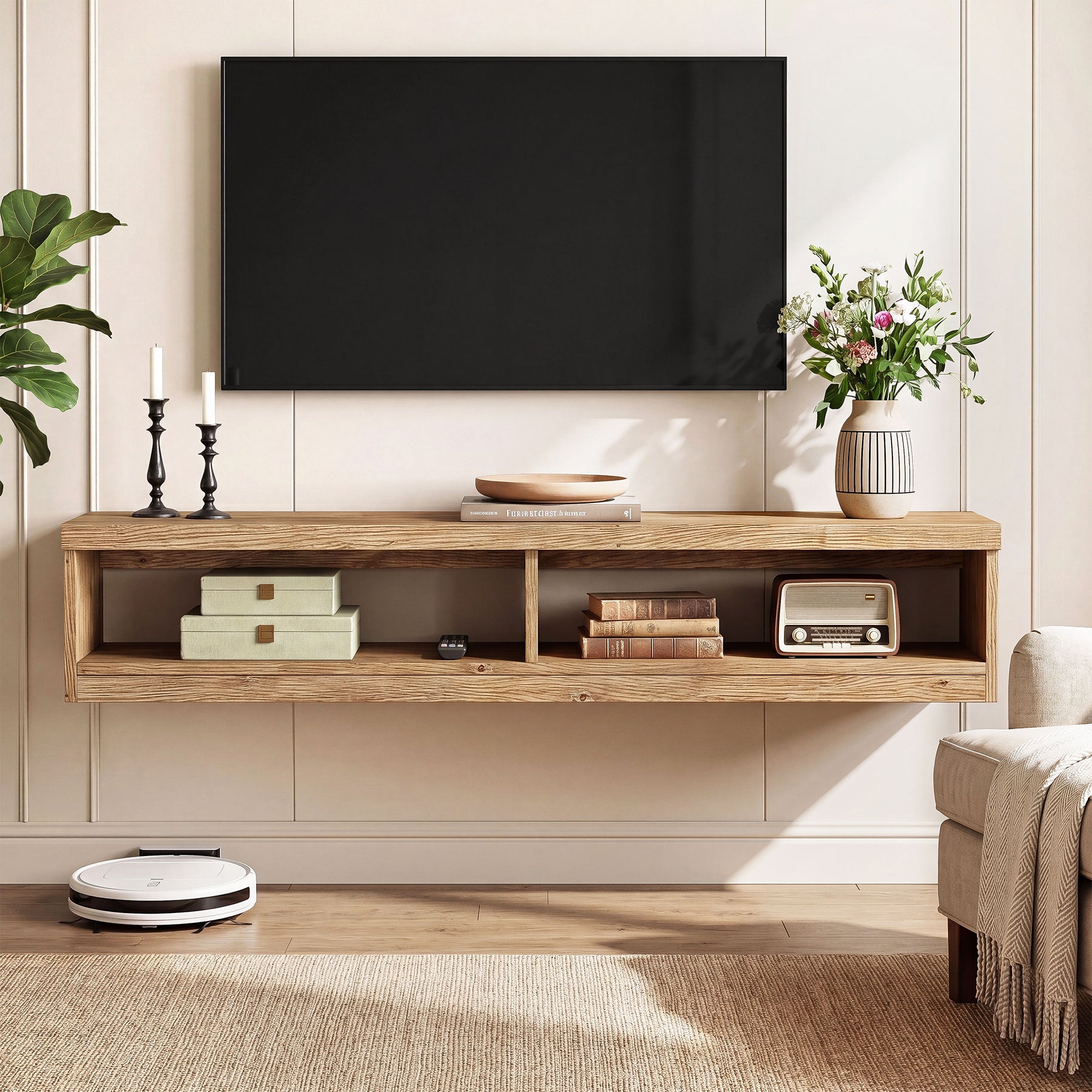 Tribesigns 55-Inch Floating TV Stand, Wall Mounted Solid Wood Media Console for Living Room and Bedroom
