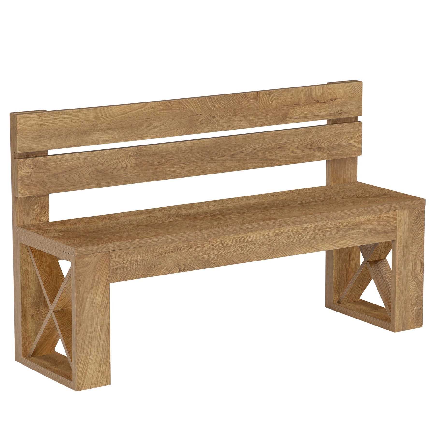 47" Entryway Bench with Back, Farmhouse Shoe Bench with X-Brace, Bedroom & Hallway