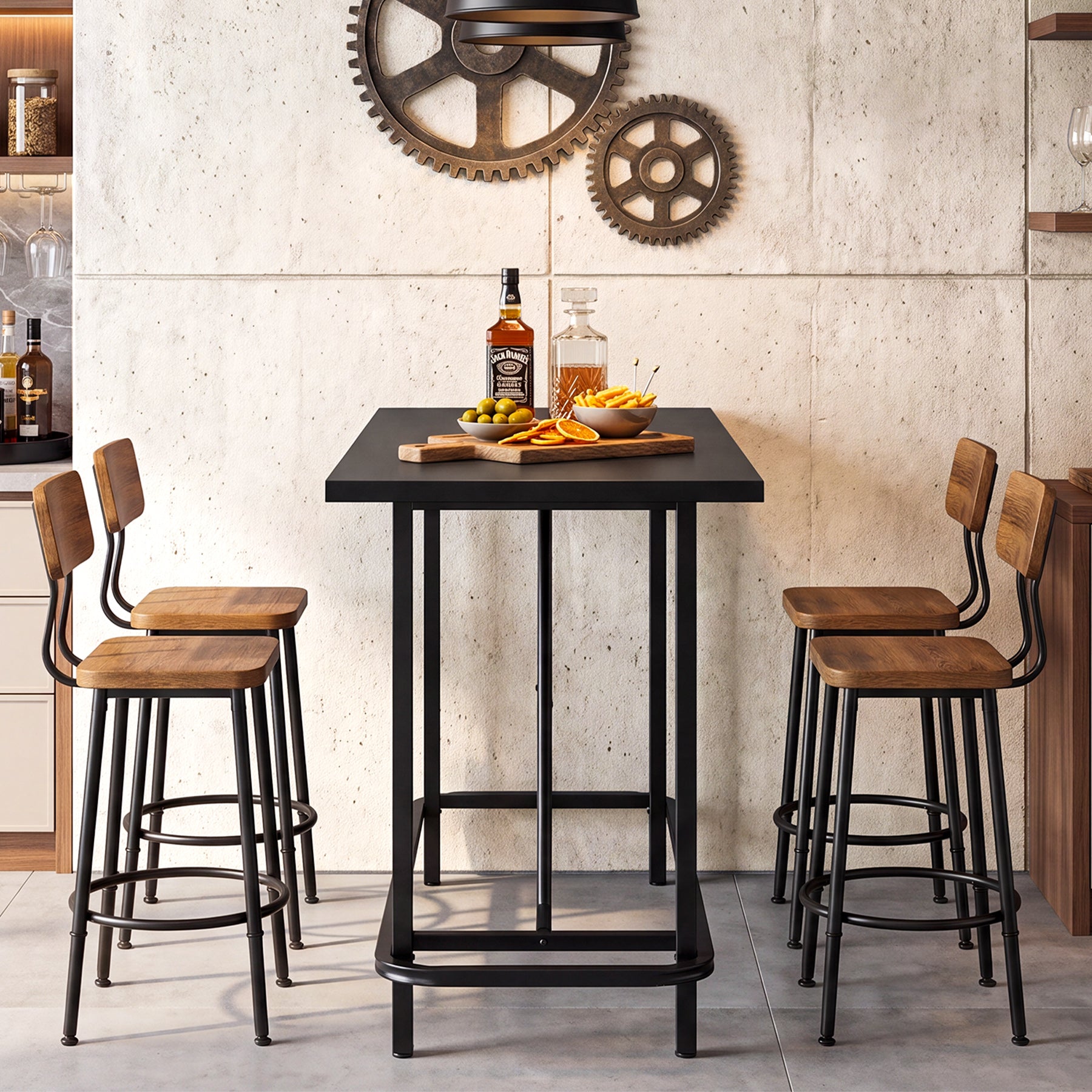 63-Inch Counter Height Bar Table with Reinforced Metal Frame, Modern Industrial Home Bar Table