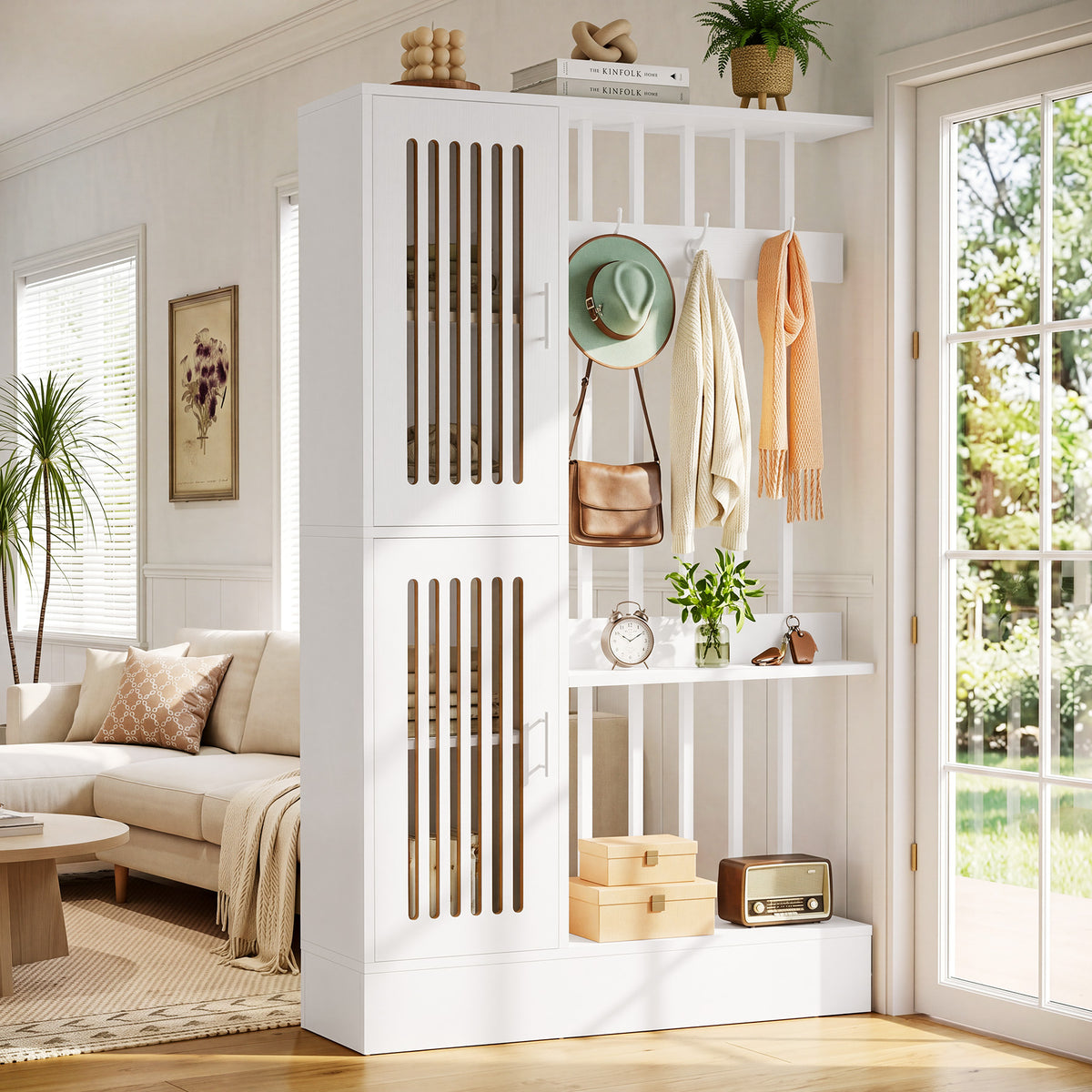 71" Room Divider with Shelves and Storage Cabinet, Modern Wall Partition for Home