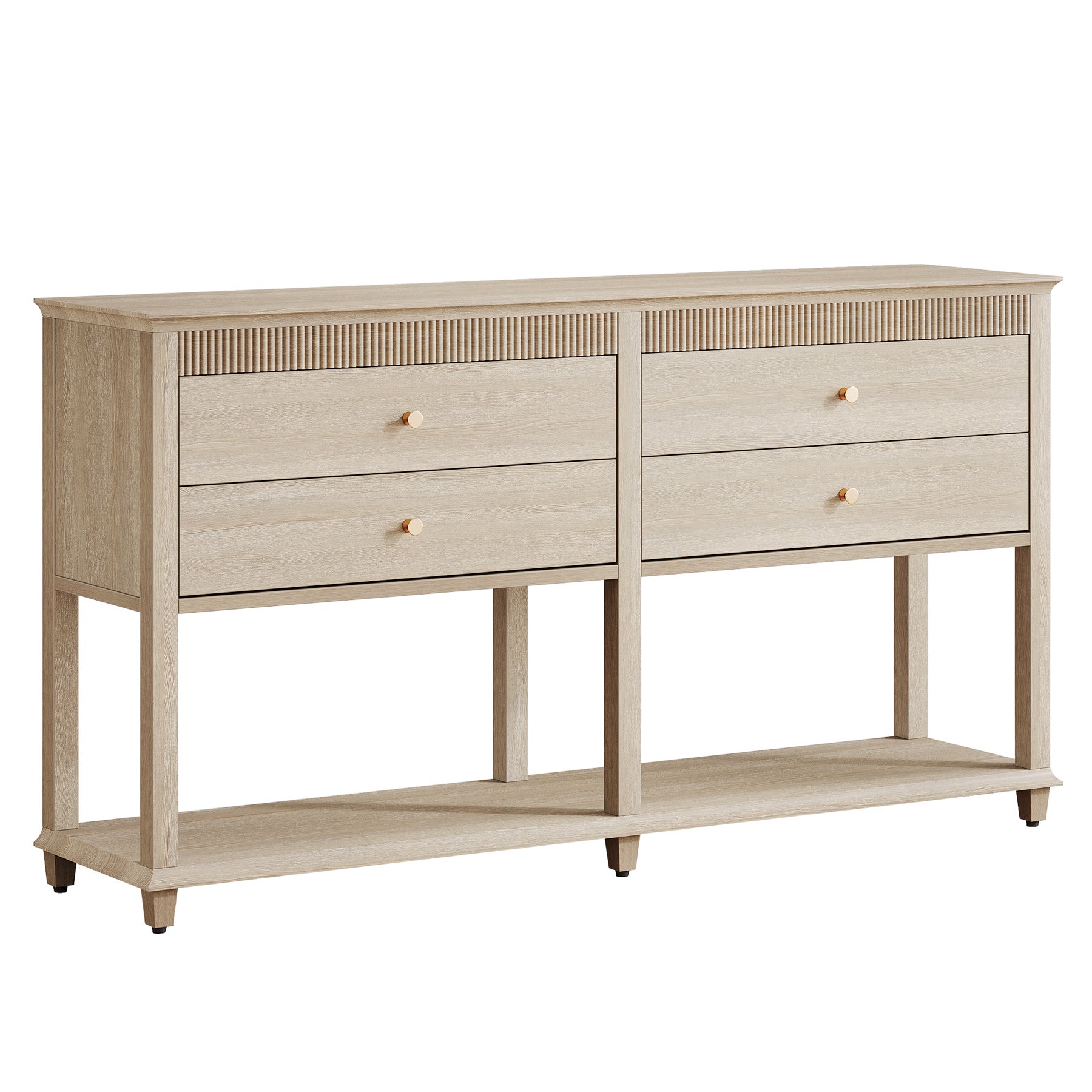 63" Console Table, Long Sofa Table with Drawers and Lower Shelf