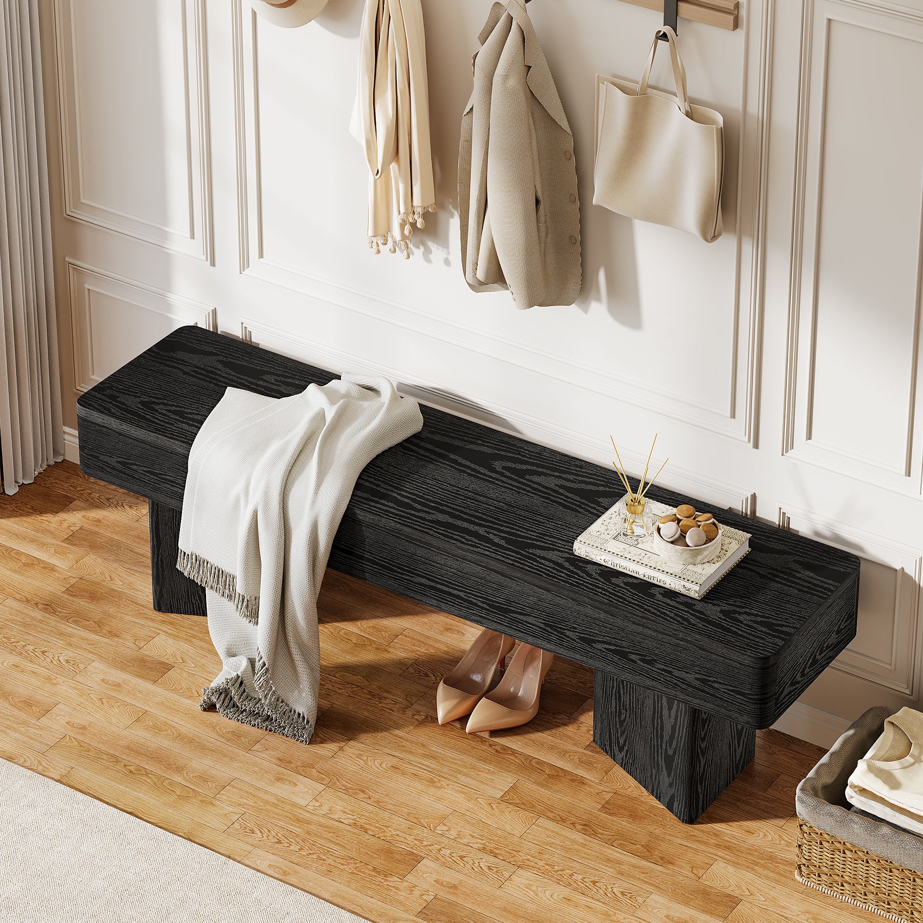 47.24" Entryway Bench, Modern Shoe Bench with Sturdy Bases