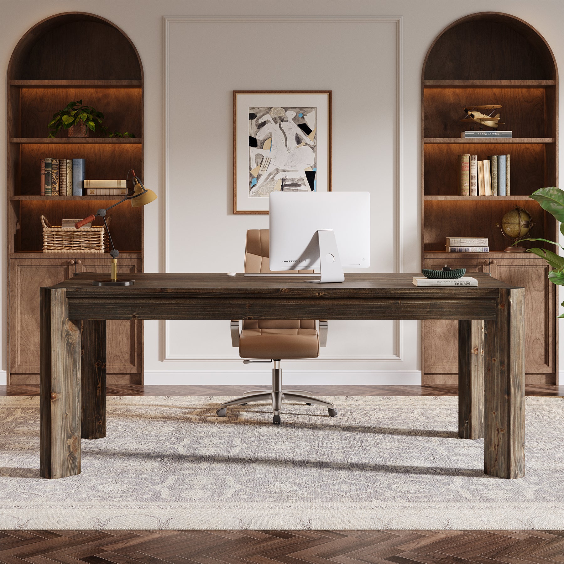 63" Farmhouse Executive Desk, Solid Wood Office Computer Desk