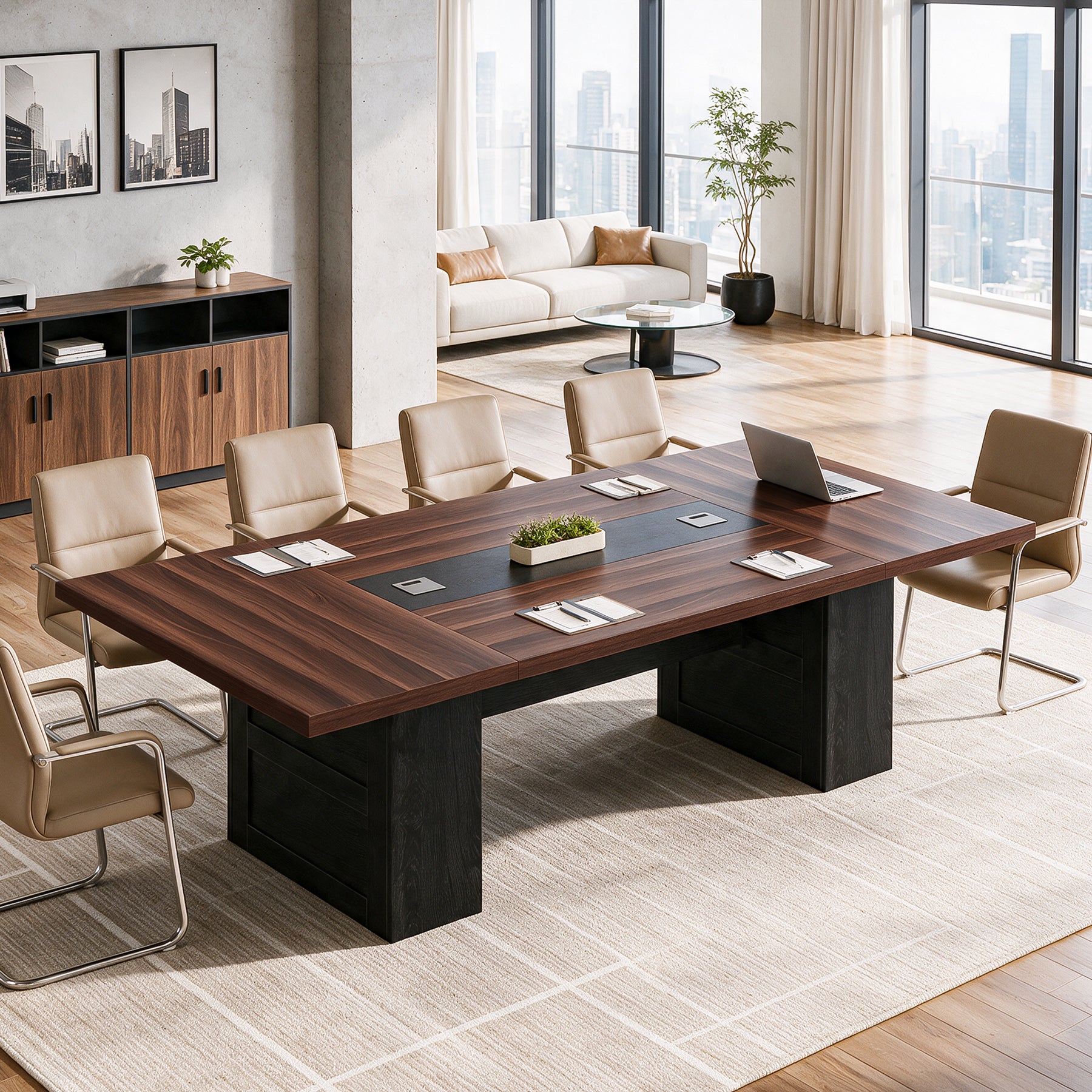 8 FT Conference Table for 8-10 People, 94.5” Meeting Room Table with Cable Management
