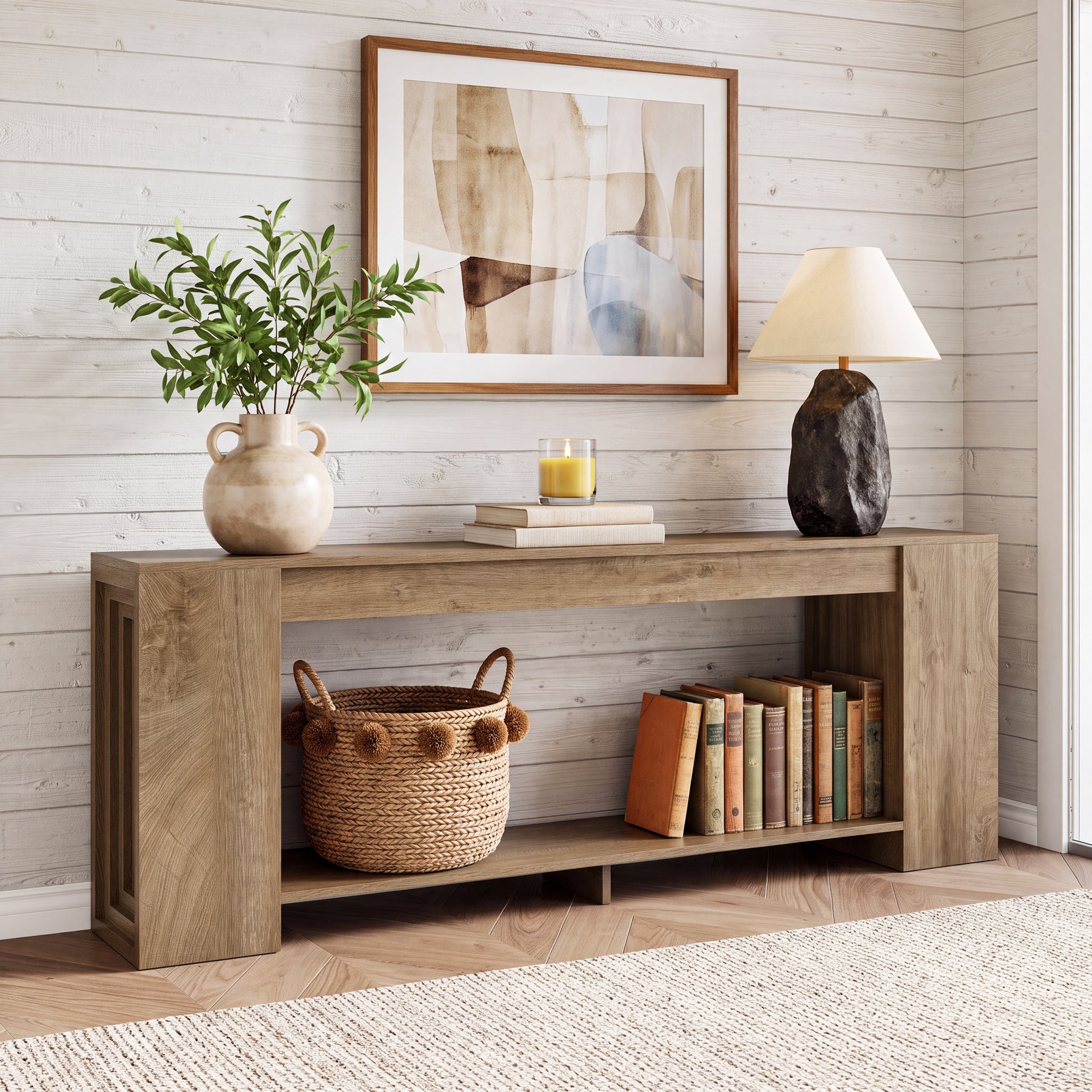 70.8" Entryway Console Table, Farmhouse Sofa Table Behind Couch with Shelf
