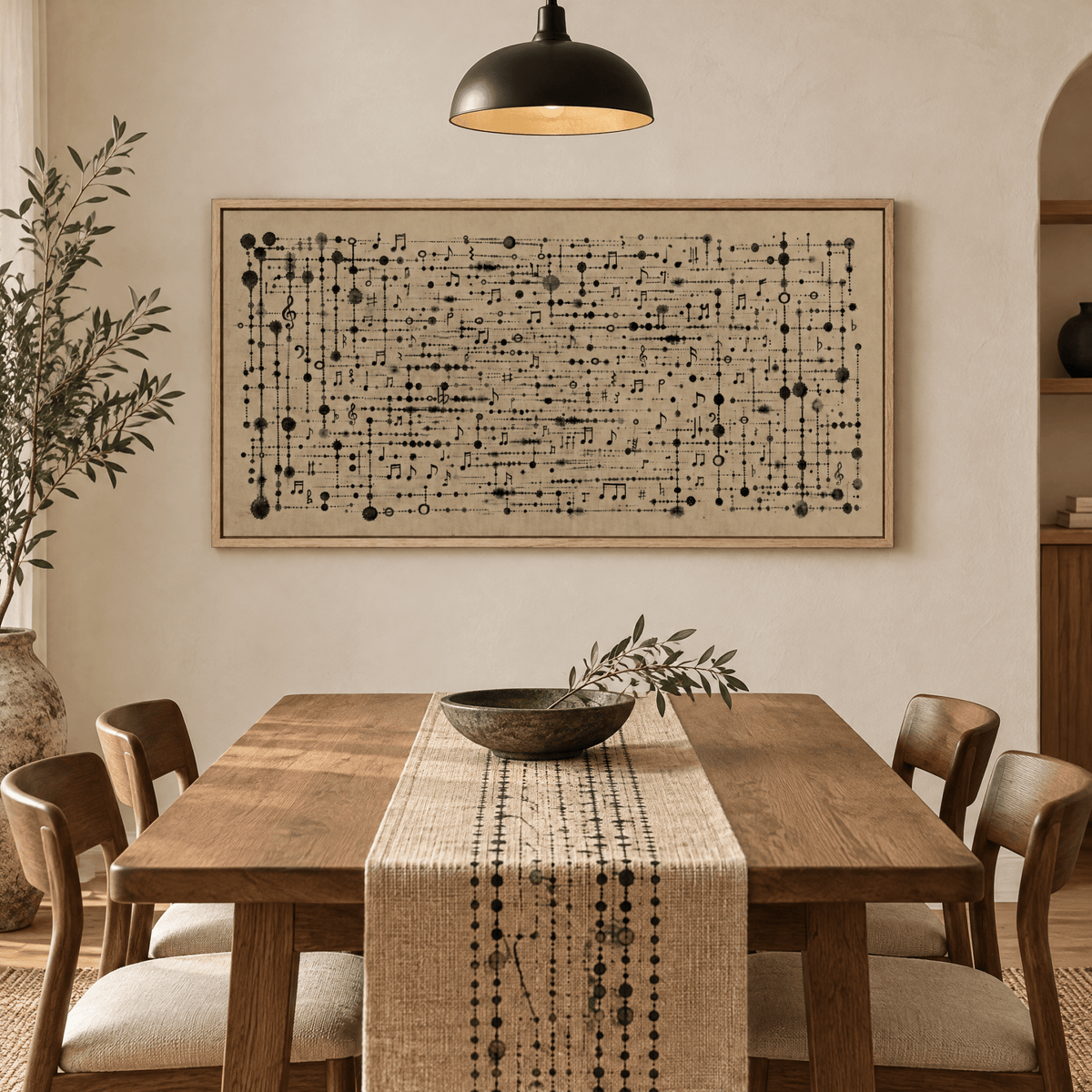 Large Modern Abstract Music Canvas, Neutral Minimalist Framed Wall Art
