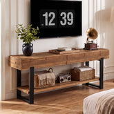 63" Solid Wood TV Stand for 55-75" TVs, 2-Tier Entertainment Center with Metal Frame 3