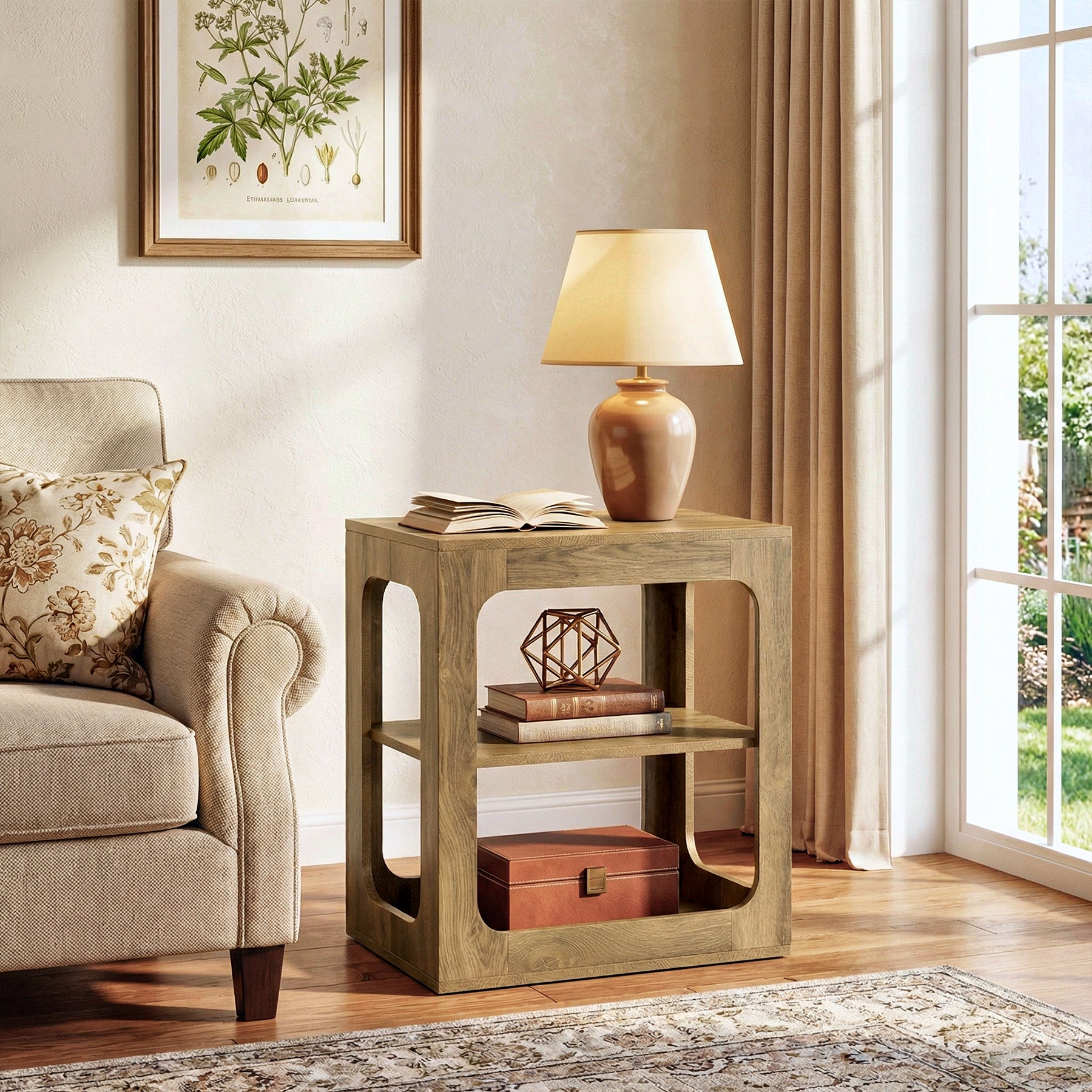 3-Tier End Table with Storage Shelves, Rustic Brown Side Table for Living Room and Bedroom