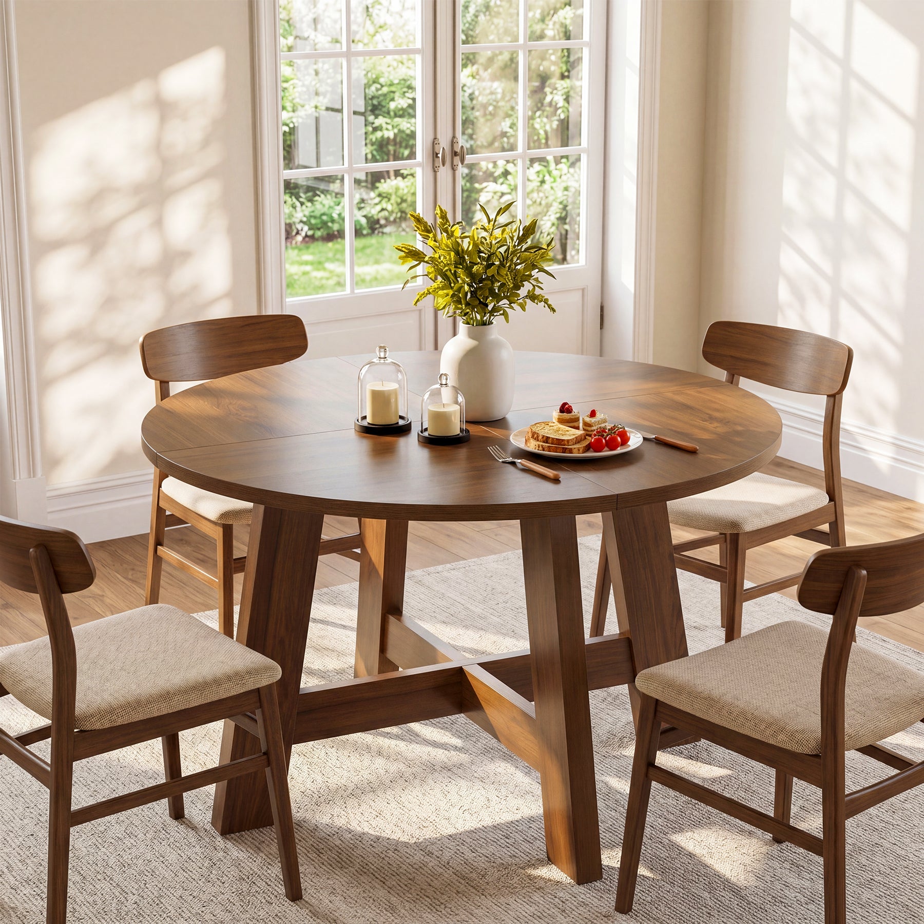 Round Dining Table for 4-6, 47" Kitchen Table with Reinforced Cross Brace