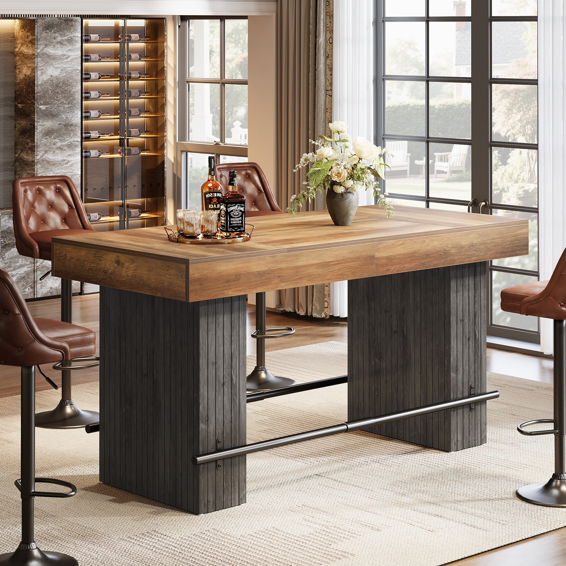 62.2" Bar Table, Industrial Counter Height Pub Dining Table