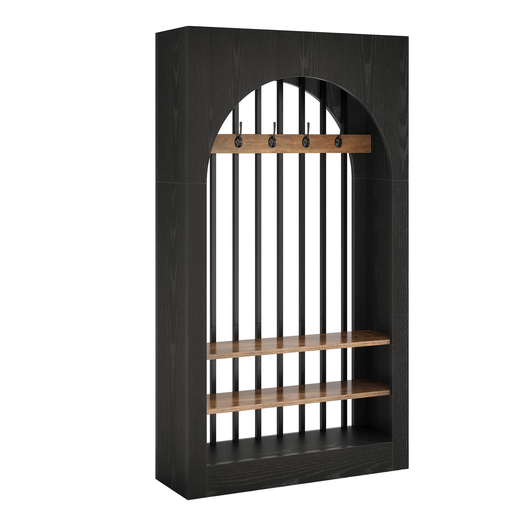 71" Arched Wall Room Divider, Modern Room Partition Privacy Screen with Hooks & Shelves