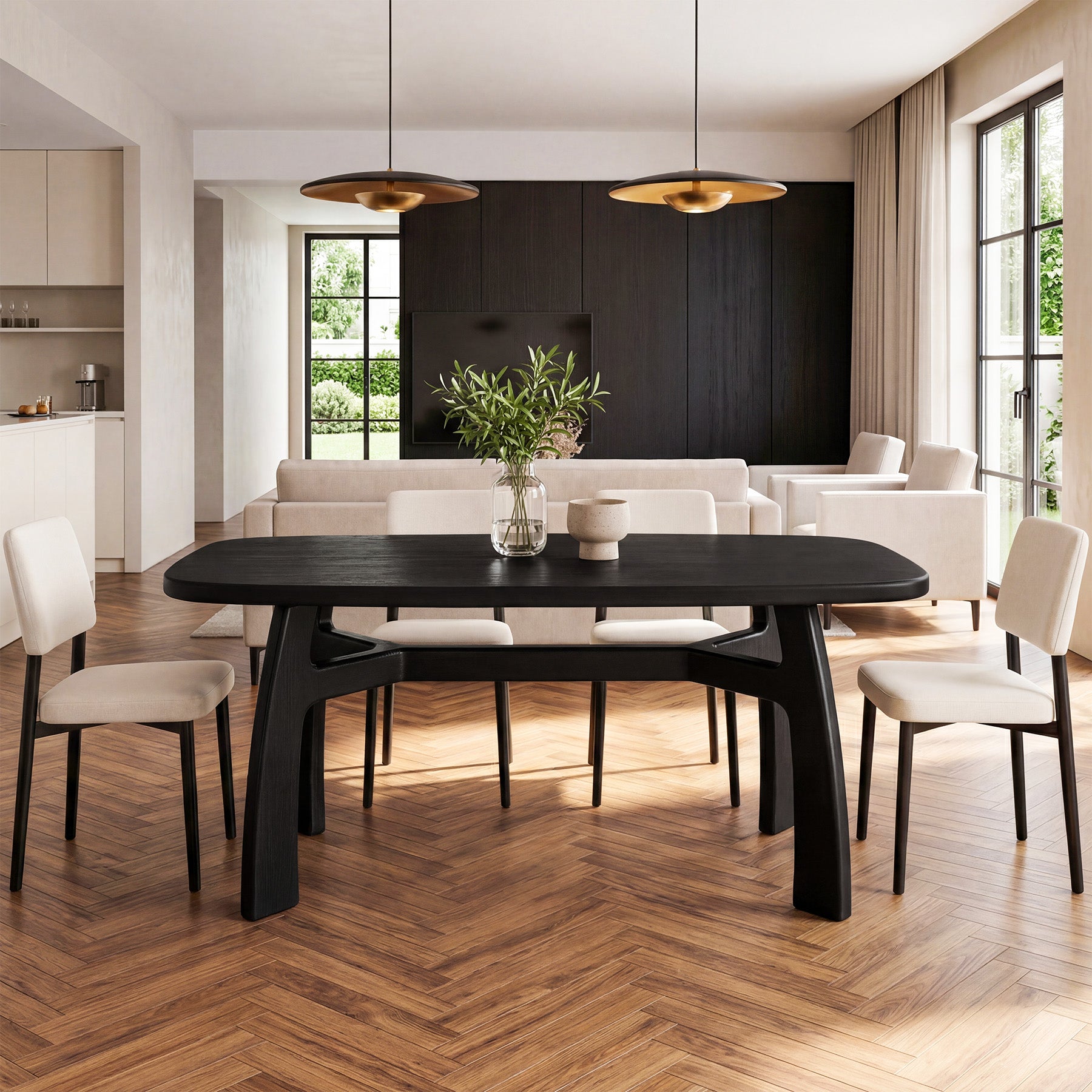63-Inch Dining Table for 6-8, Solid Wood Kitchen Table with H-Frame for Dining Room