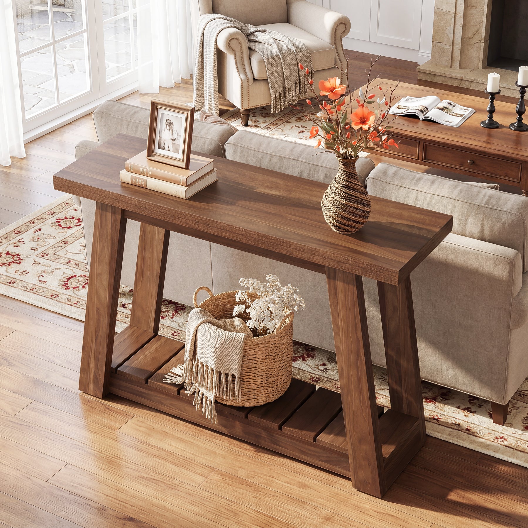 41.3" Farmhouse Console Table, 2-Tier Entryway Table Narrow Sofa Tables for Living Room