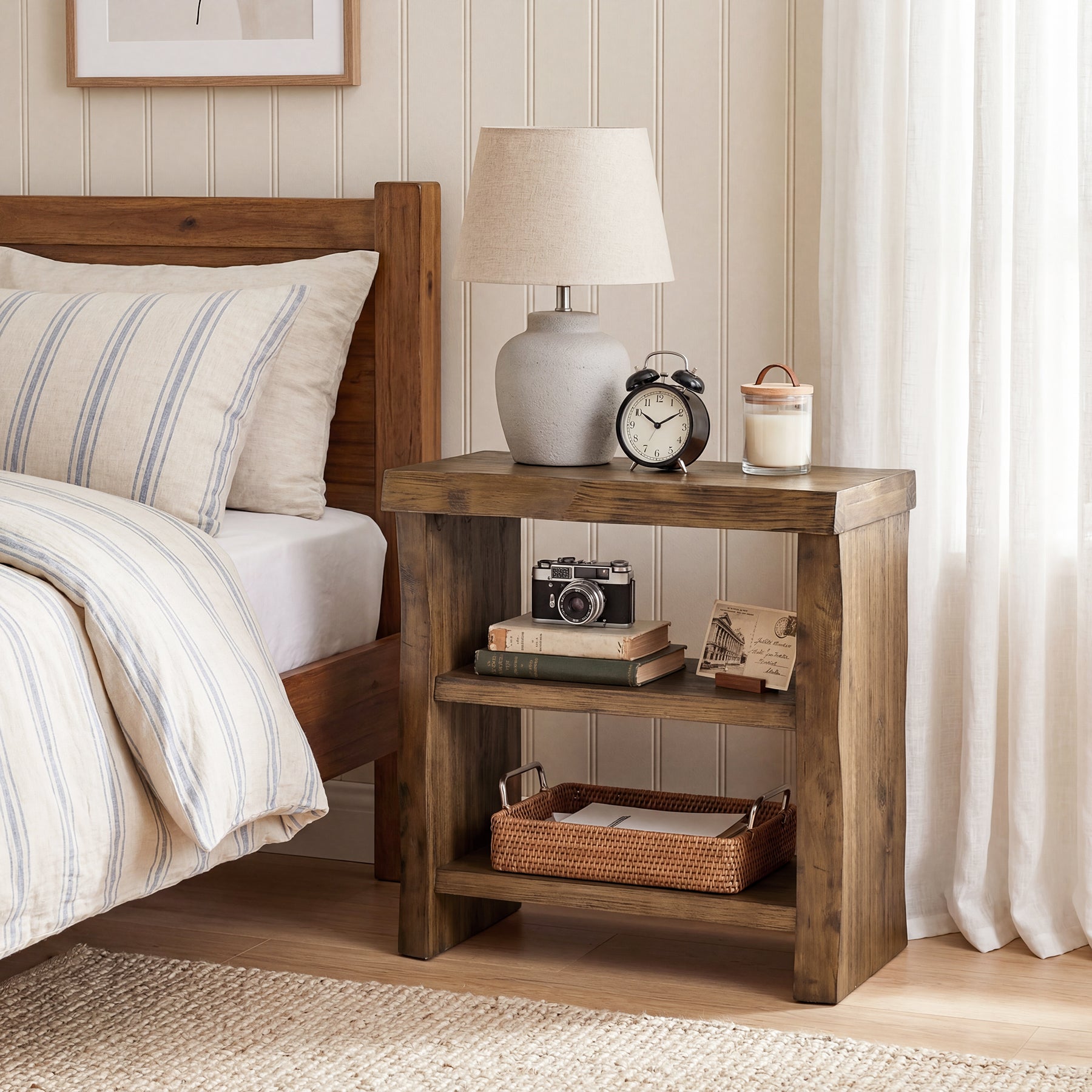 Tribesigns Solid Wood End Table, 3-Tier Live Edge Side Table for Bedroom