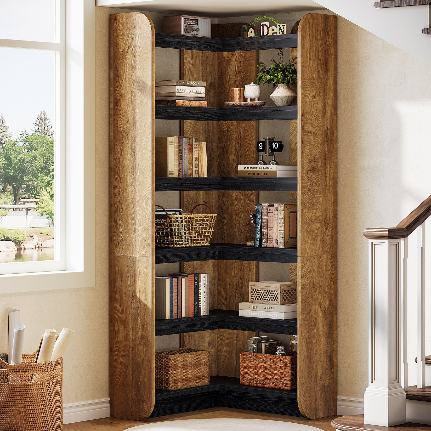 6-Tier Corner Bookshelf, 70.9" Bookcase Display Rack with Open Shelves