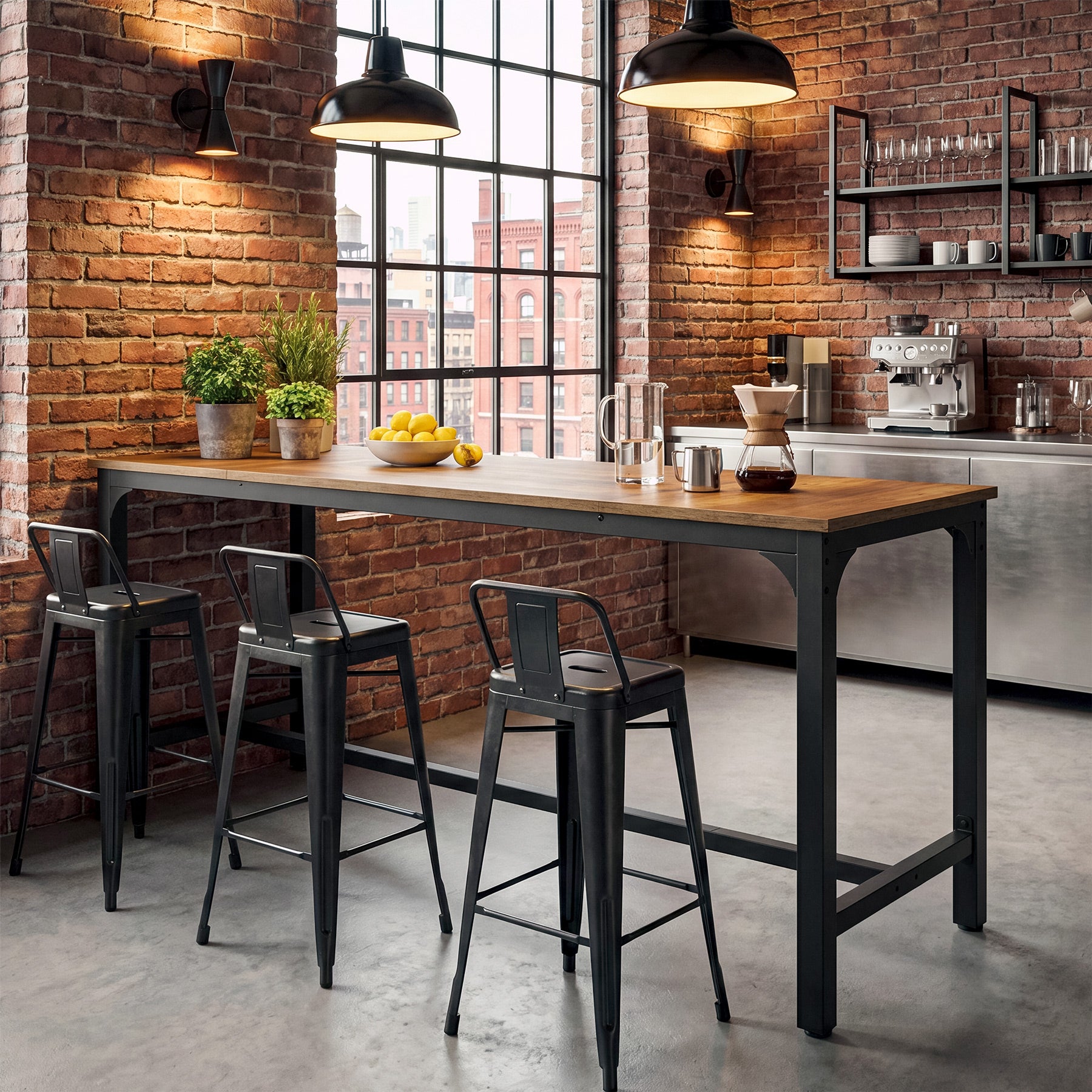 70.9" Long Industrial Bar Table, Rectangular Counter Height Pub Table for Kitchen Home Bar