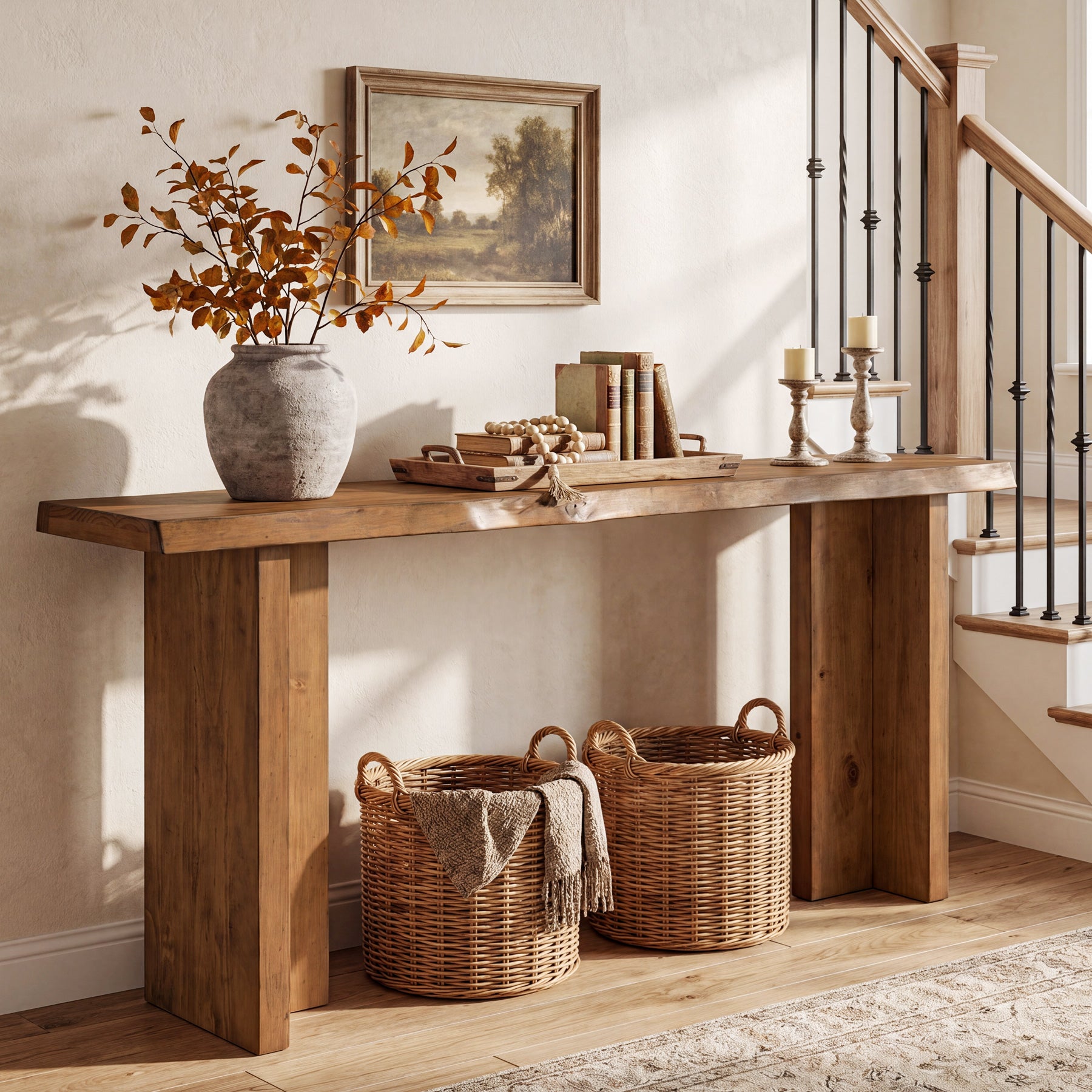 63" Solid Wood Console Table, Narrow Farmhouse Sofa Table for Entryway, Living Room