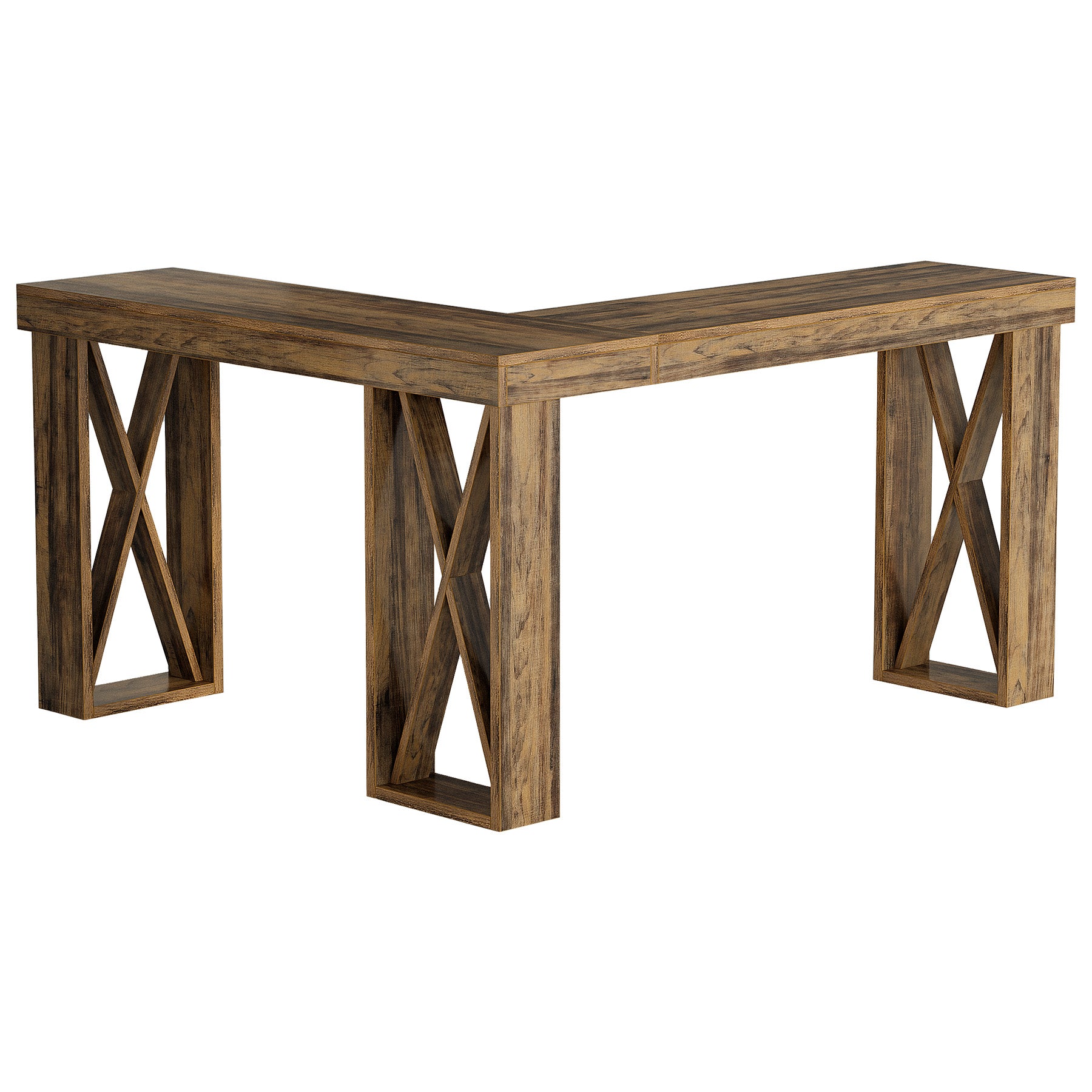 L-Shaped Bar Table, 63" x 55" High Top Corner Dining Table Pub Table with X-Cutout Leg