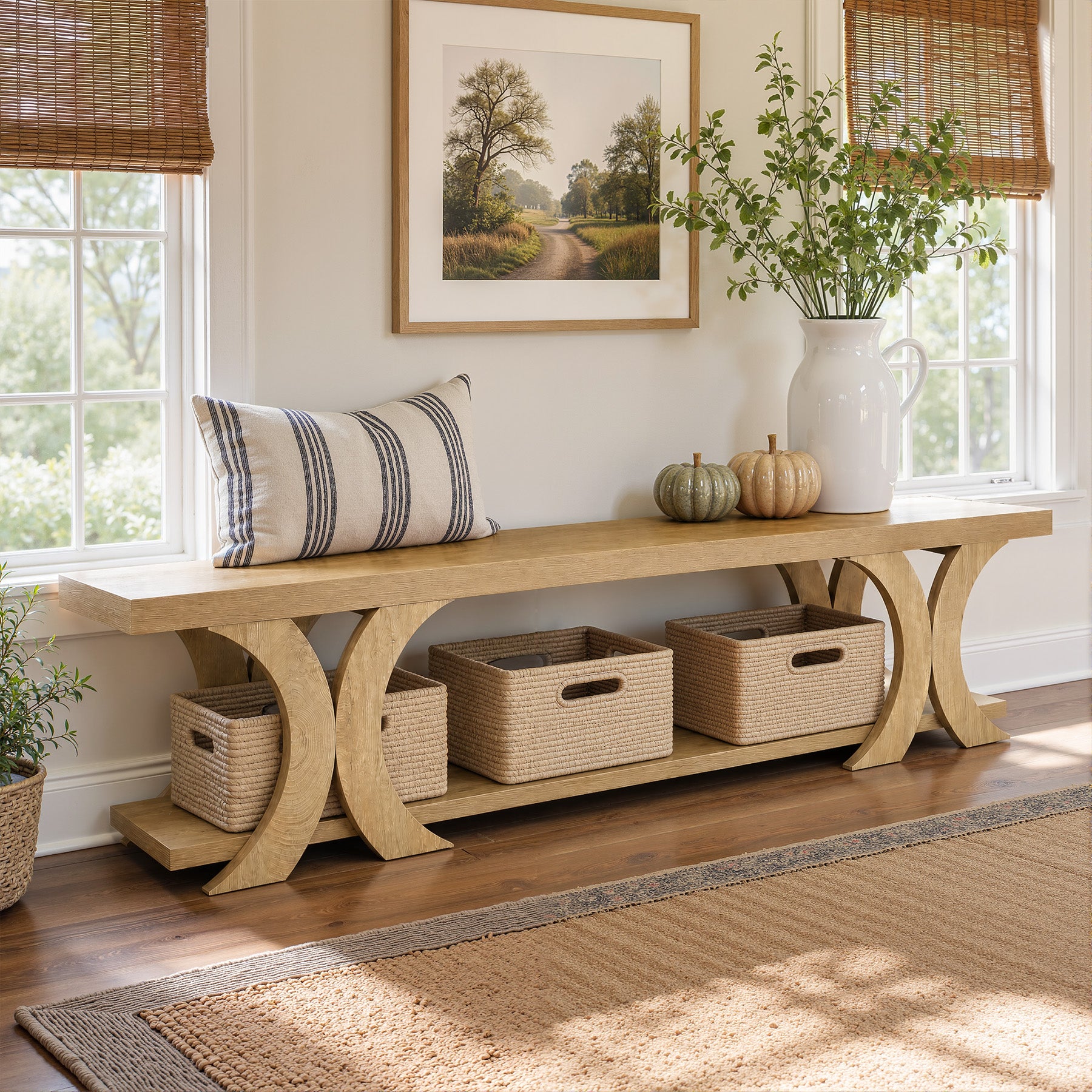 70.8" Long Entryway Bench, Farmhouse Seating End of Bed Bench with Shoe Storage