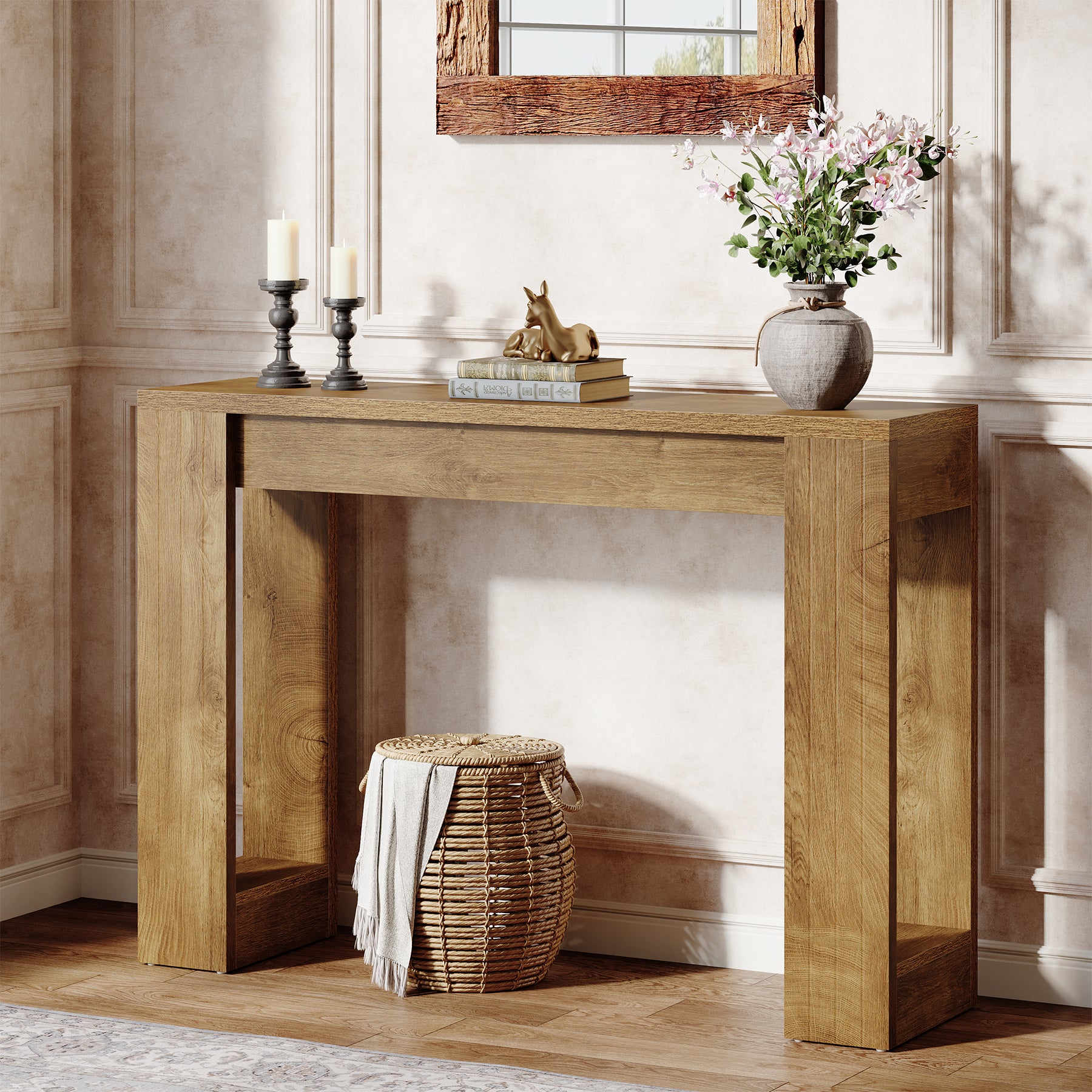 41.3" Modern Farmhouse Console Table – Rectangular Sofa Table with Double Wooden Base for Entryway, Hallway, or Living Room