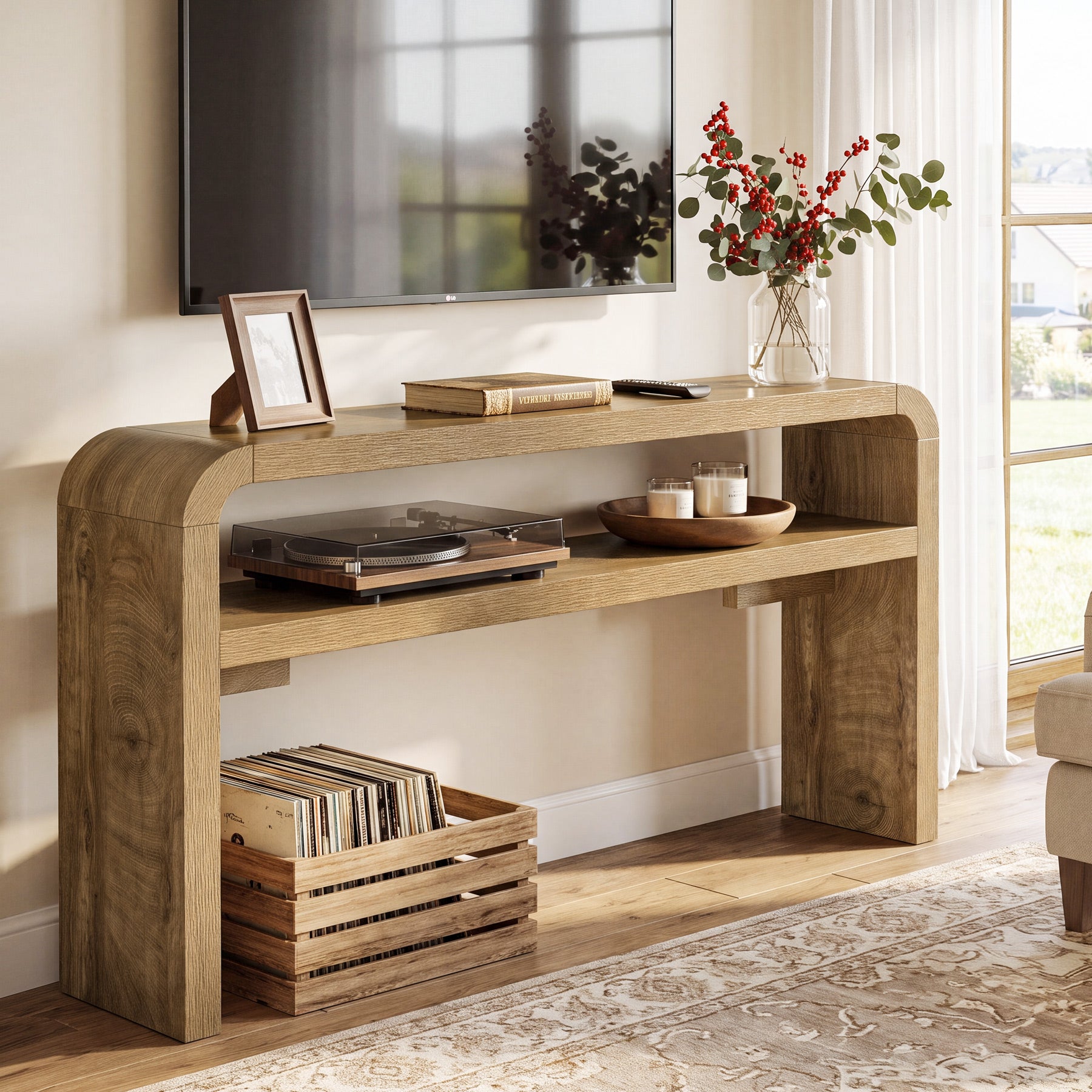 63" Farmhouse Console Table with 2-Tier Storage, Narrow Entryway Sofa Table