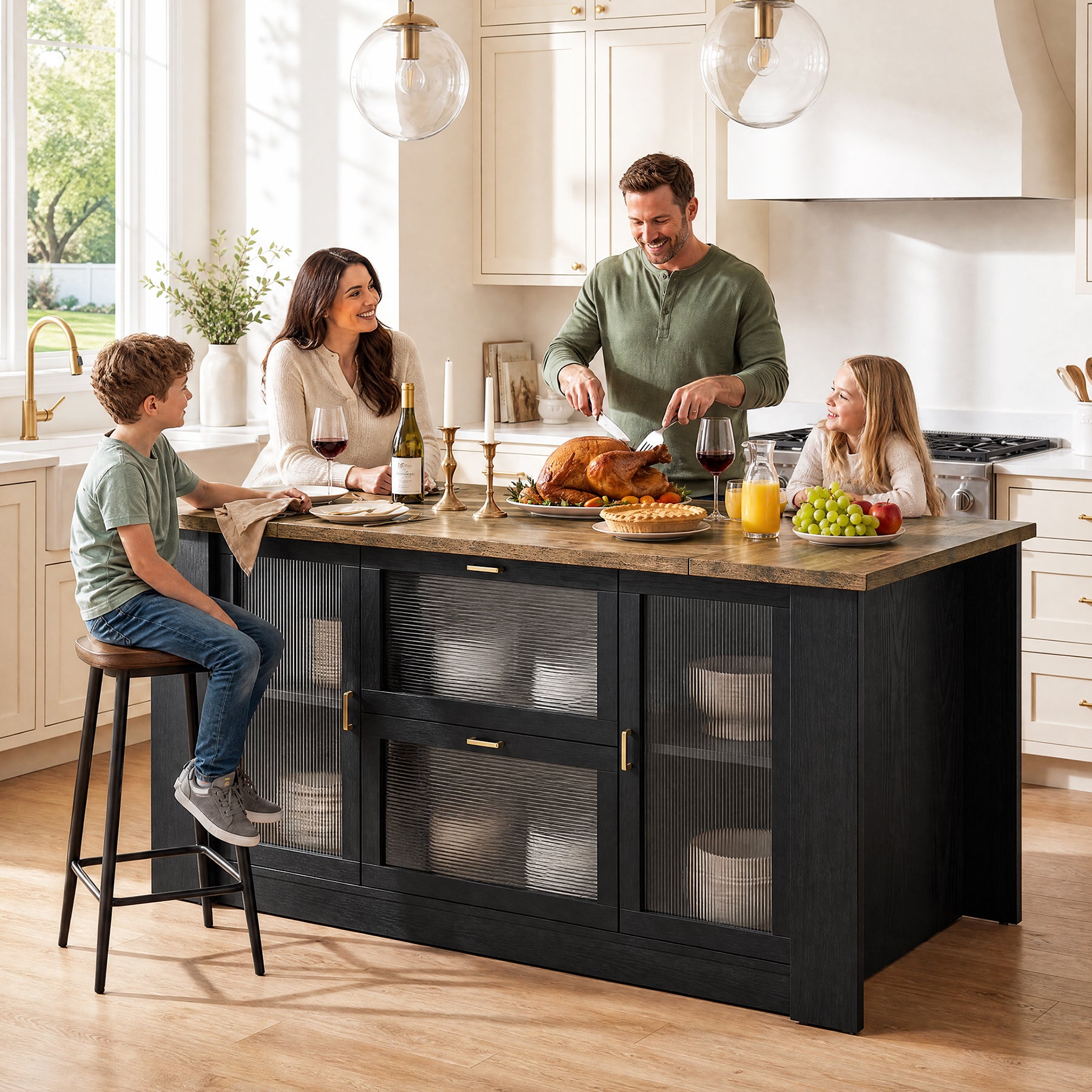 71" Kitchen Island with Seating, 2 Drawers & Storage Cabinets, Counter Height
