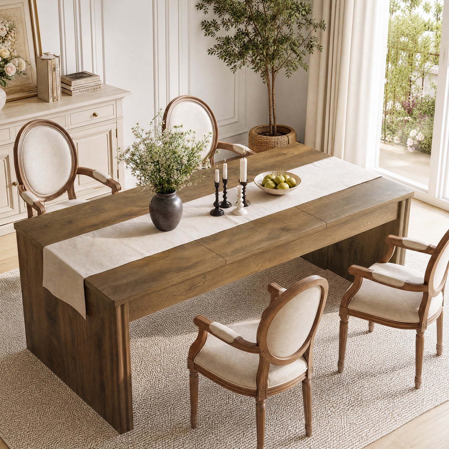 79" Large Dining Table for 6-8, Rectangular Kitchen Table with Double Pedestals for Dining Room