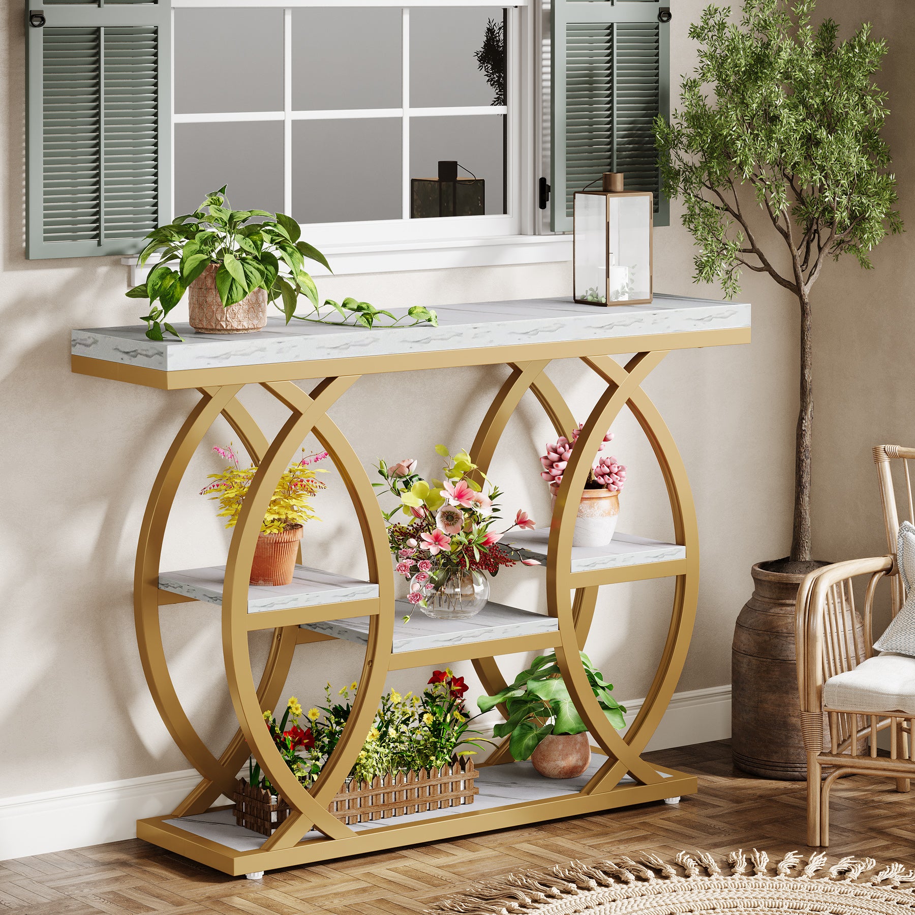 39.4" Console Table, Industrial 4-Tier Sofa Table Entryway Table with Storage Shelves