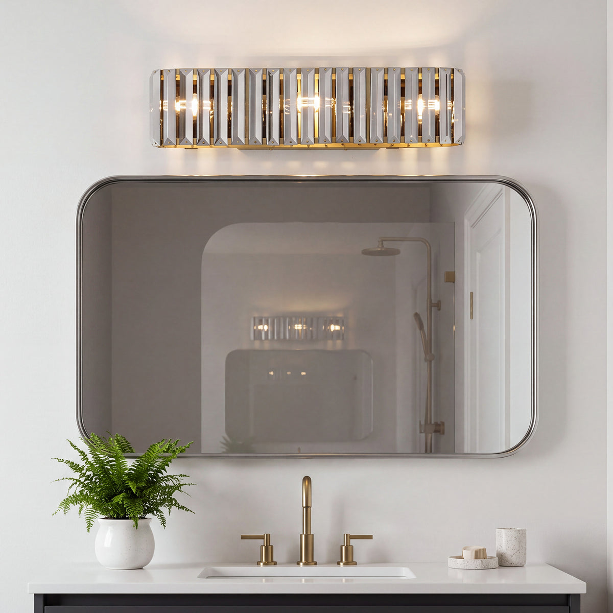 3-Light 19.7" Bathroom Vanity Light, Gold Wall Sconce with Smoky Crystal