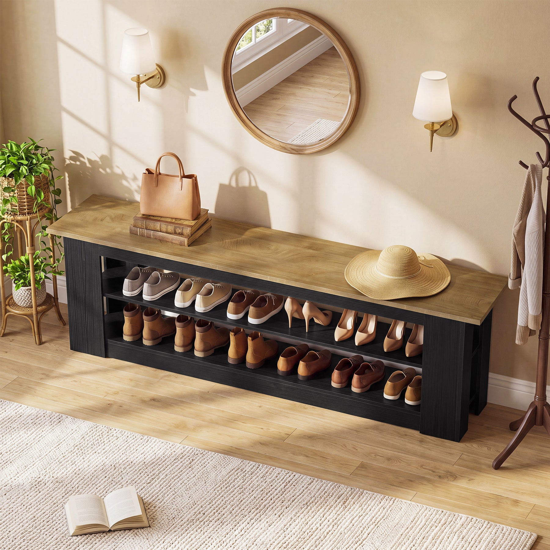70.87" Entryway Bench with Shoe Storage, Indoor Seating for Hallway, End of Bed