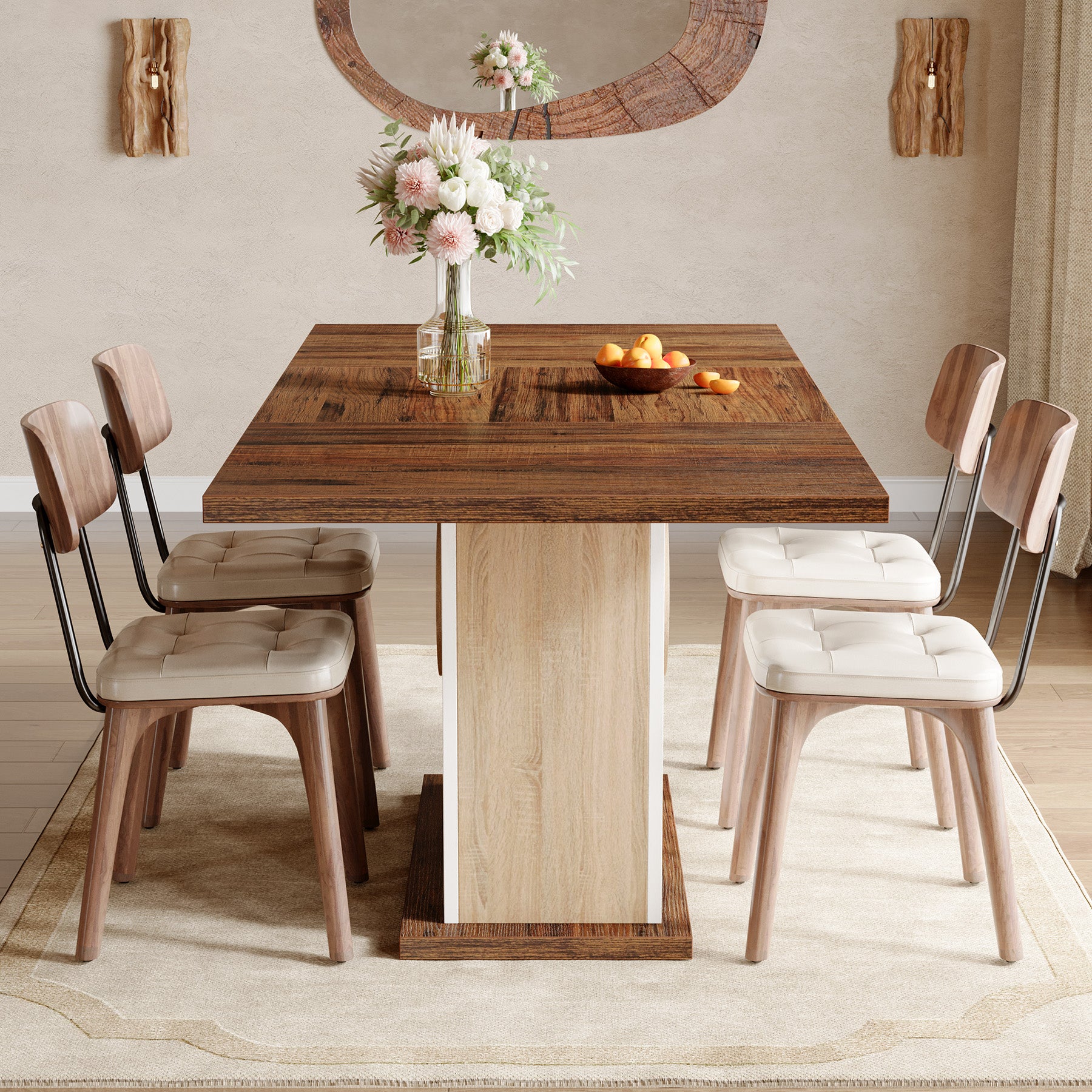 55" Rectangular Dining Table for 4–6 People, Farmhouse Wood Kitchen Table