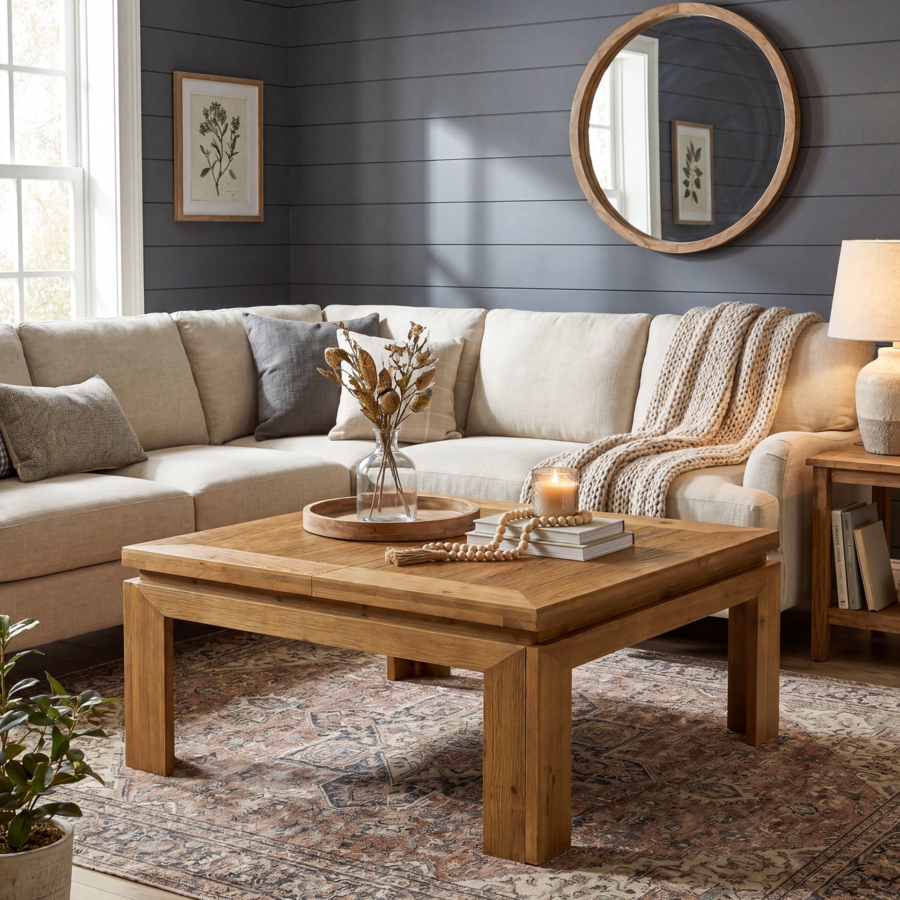 Tribesigns 39.4-Inch Square Coffee Table, Solid Wood Living Room Table
