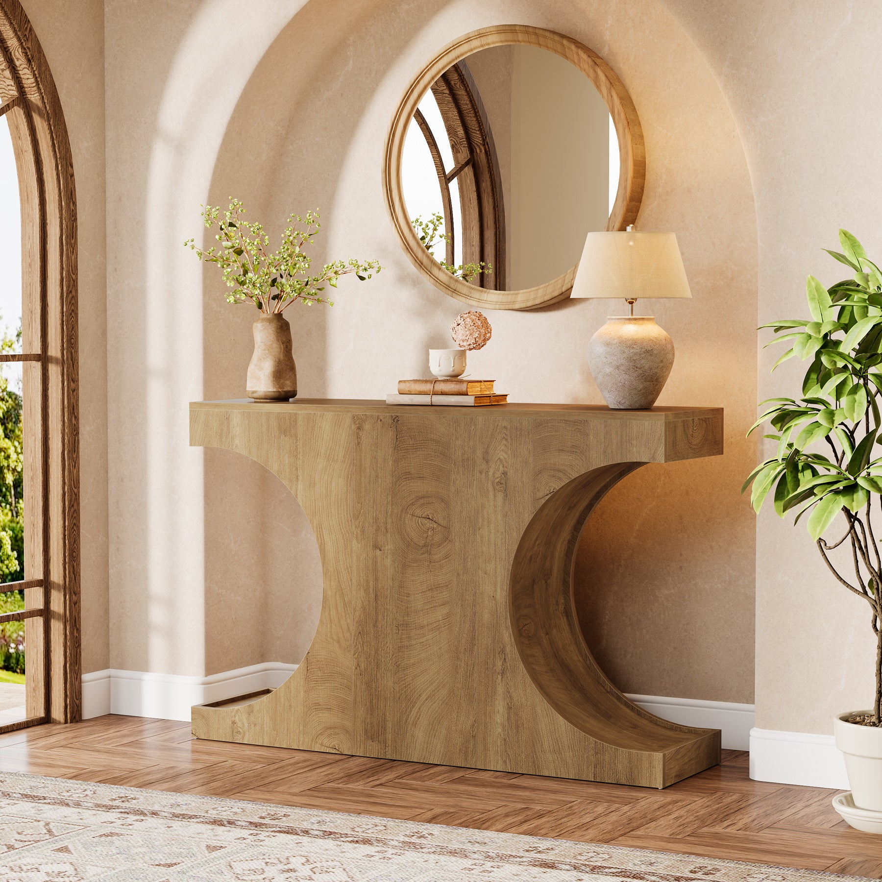 47" Console Table, Farmhouse Accent Sofa Table with Unique Geometric Base