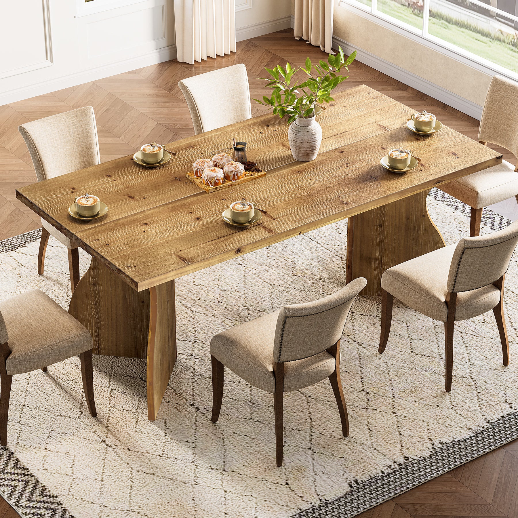 63" Solid Wood Dining Table, Rectangular Kitchen Table For 4-6 People